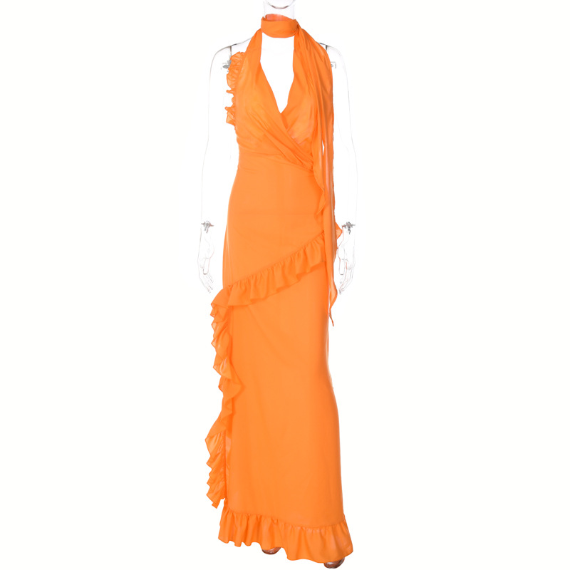 Pleated midi dress – orange