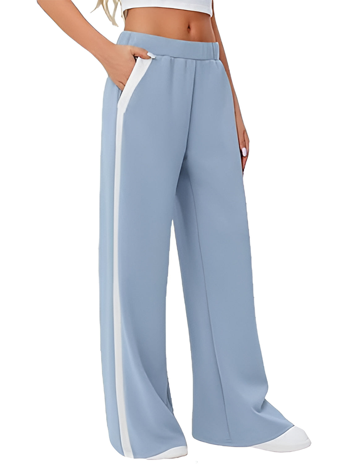 Side striped wide leg pants