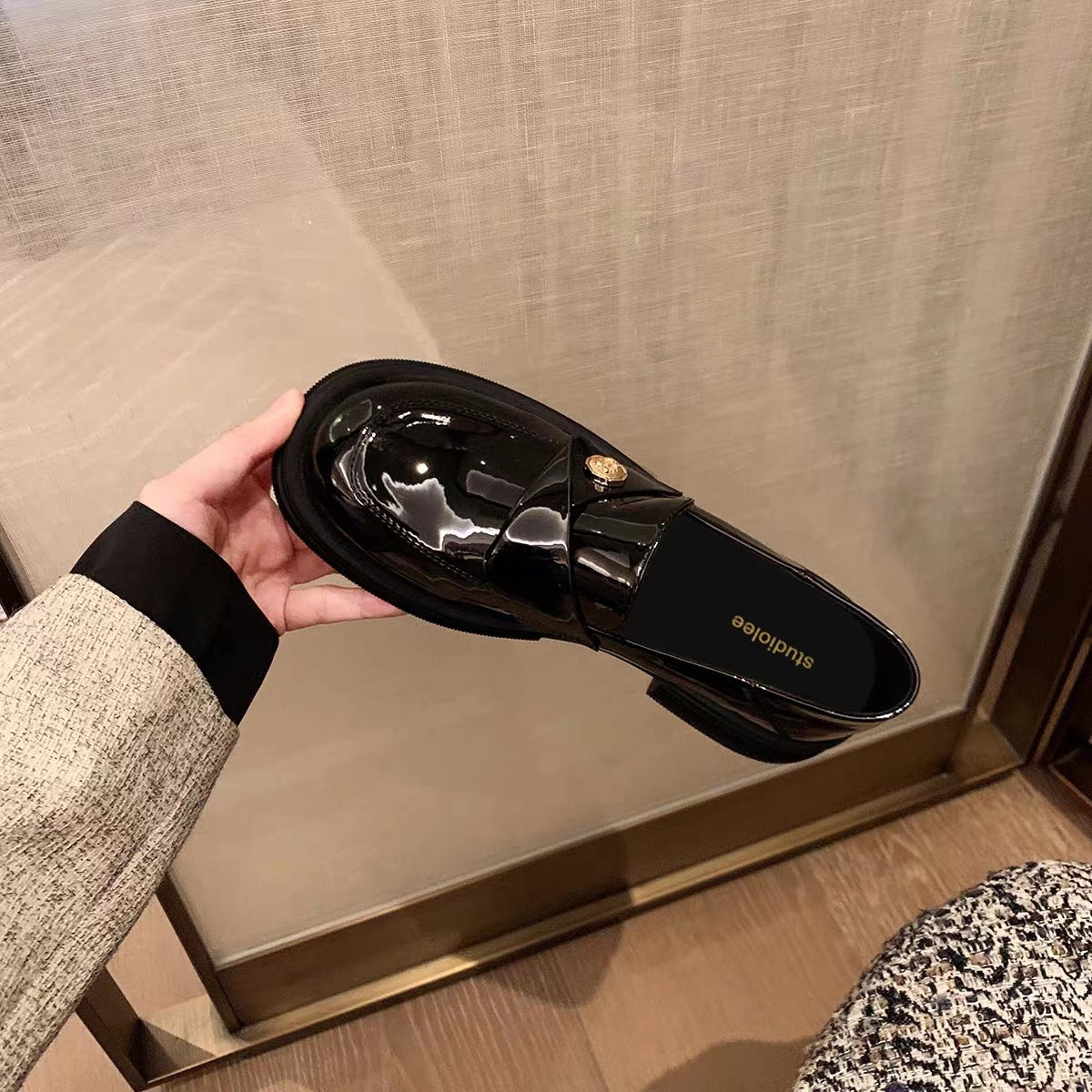 Chunky-heel leather loafers