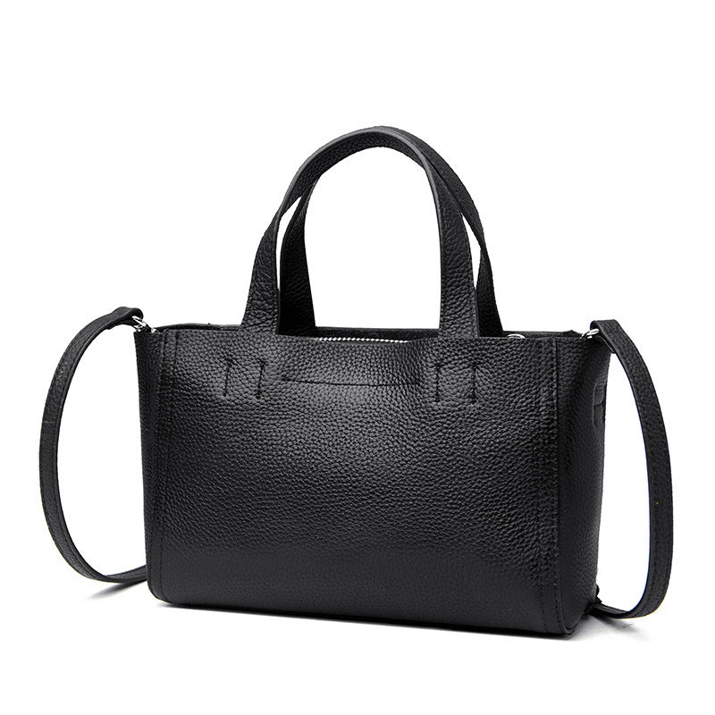 Structured leather mini tote, Black, front