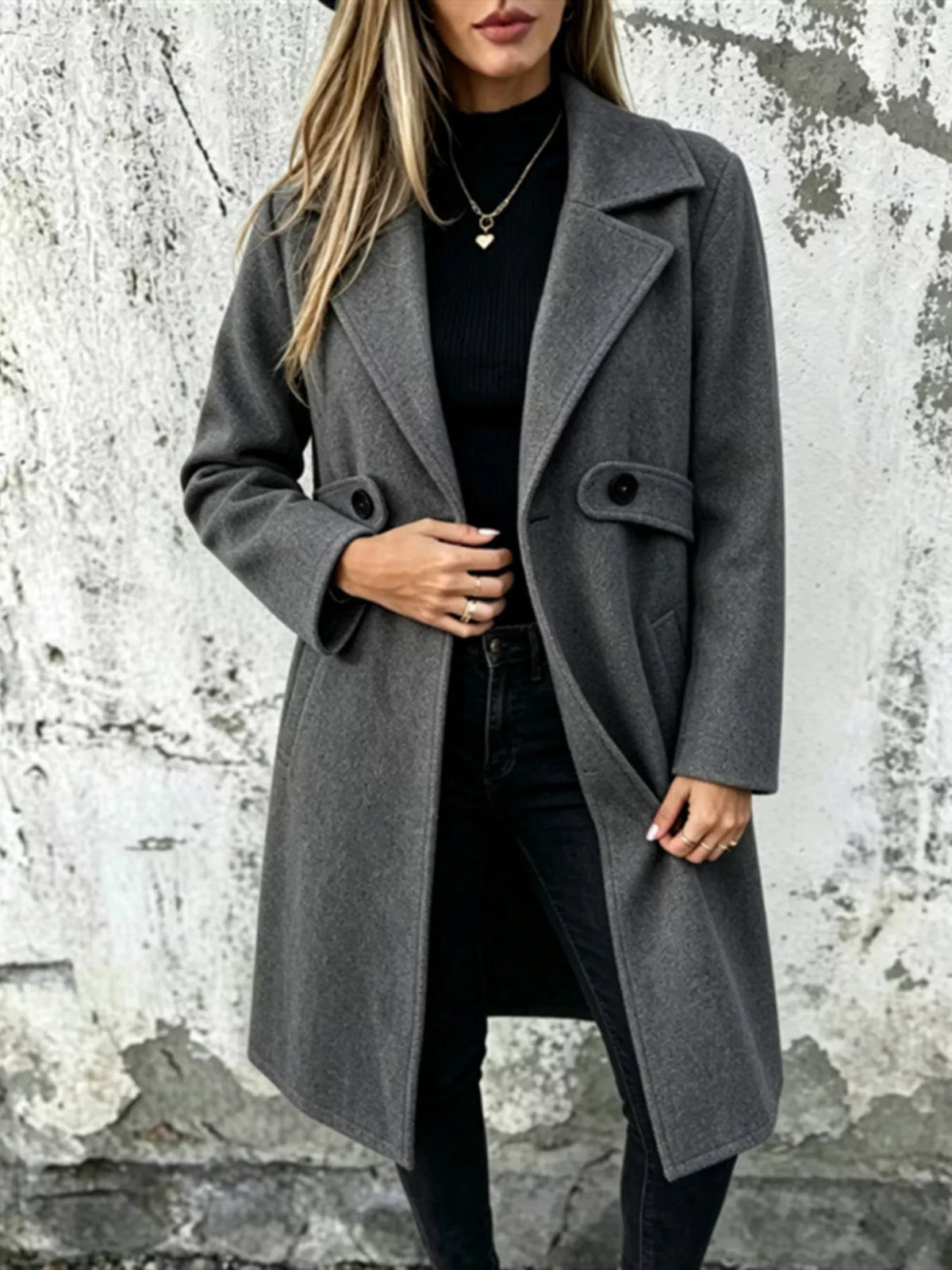 Lapel collar longline overcoat, Light Gray