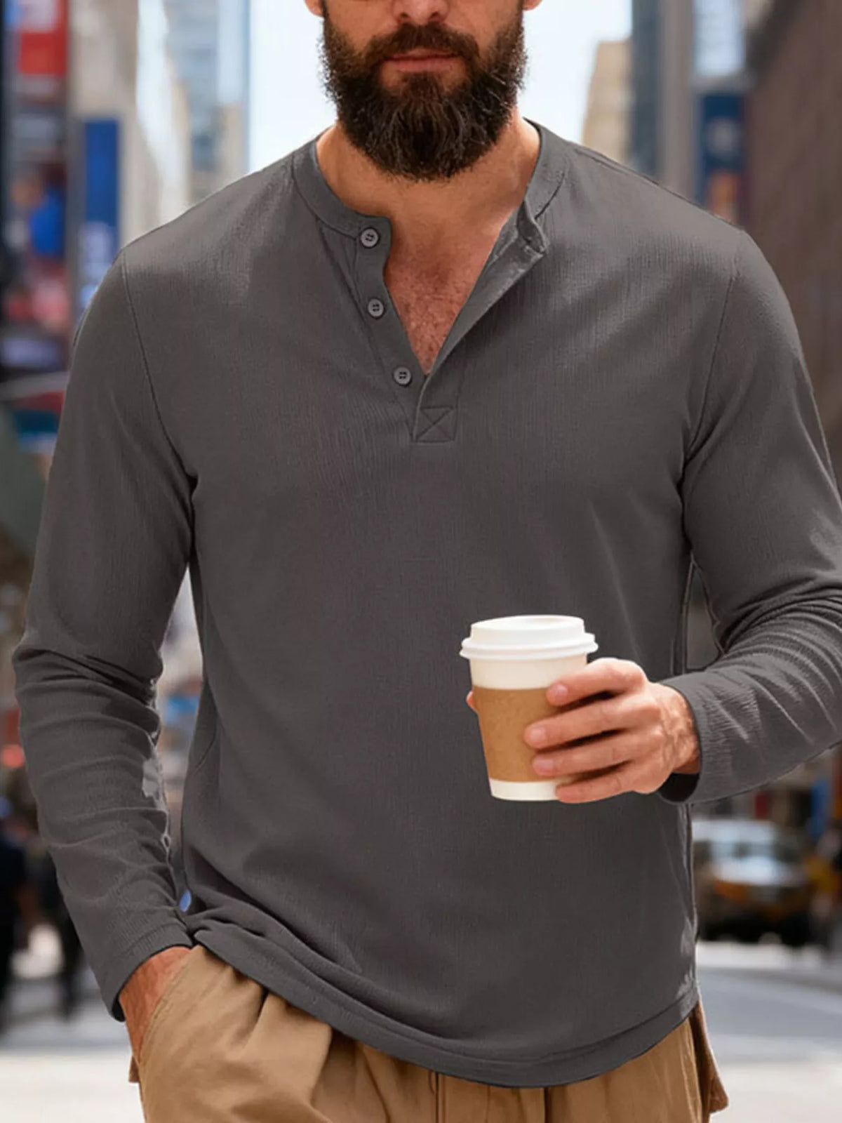 Long-sleeve henley – gray