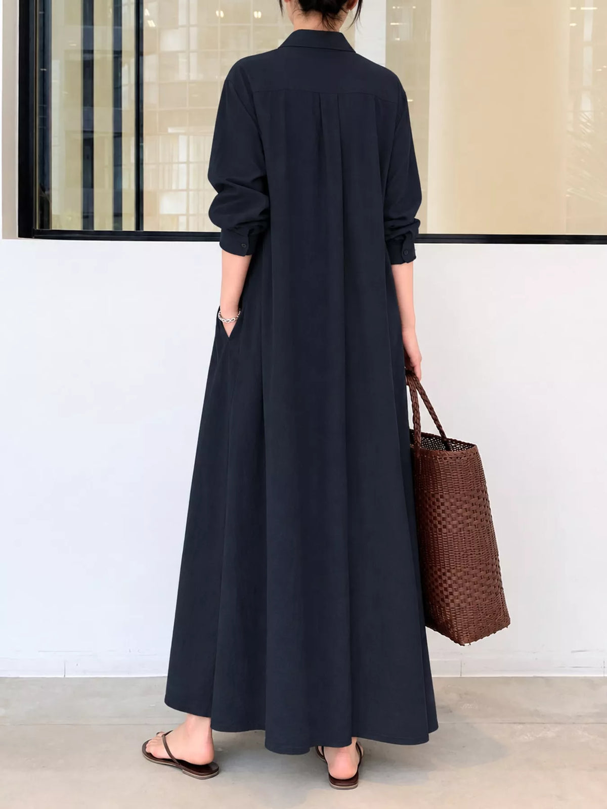 Button front long sleeve maxi shirt dress