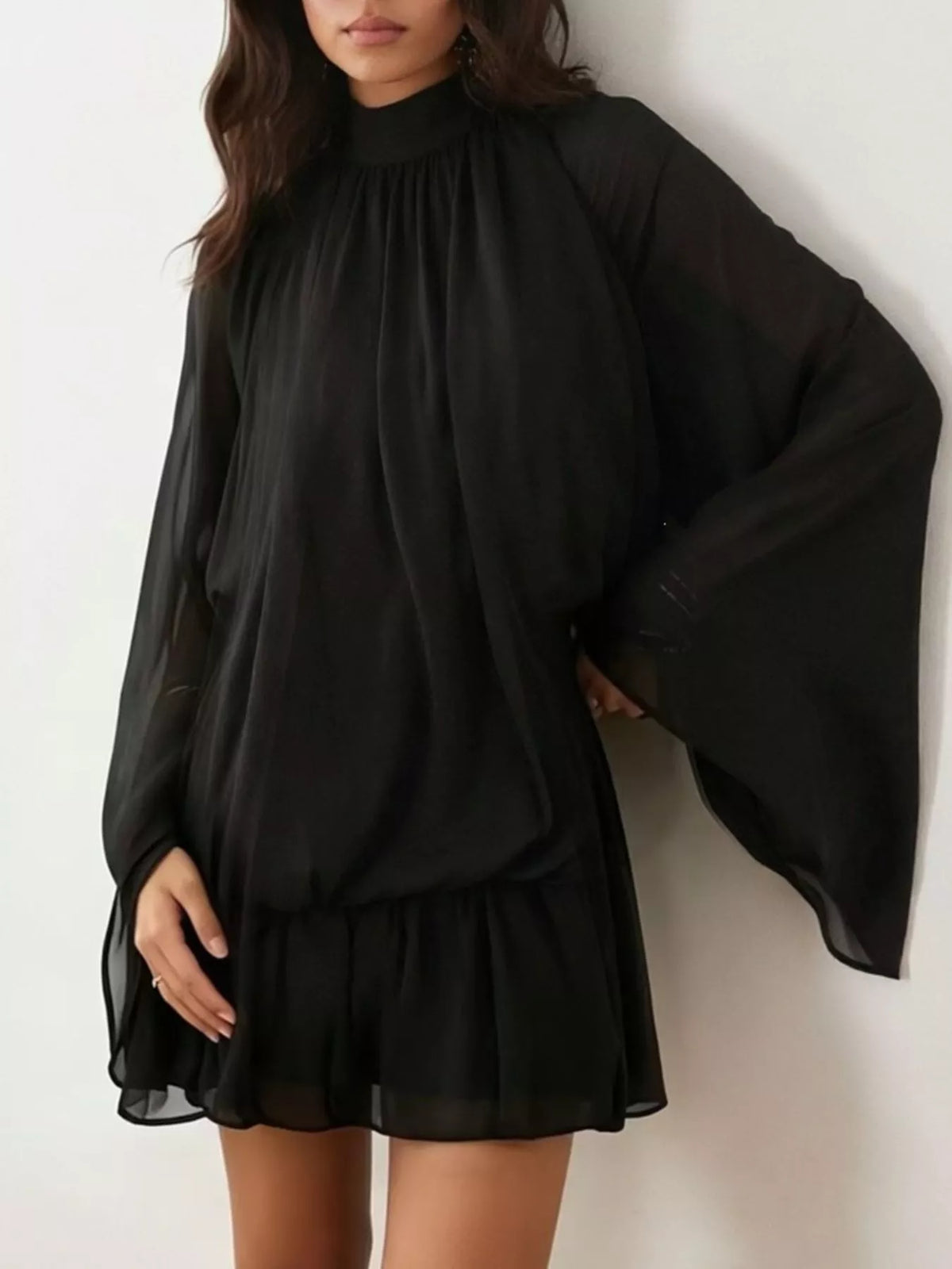 Tie-back flare-sleeve mini dress