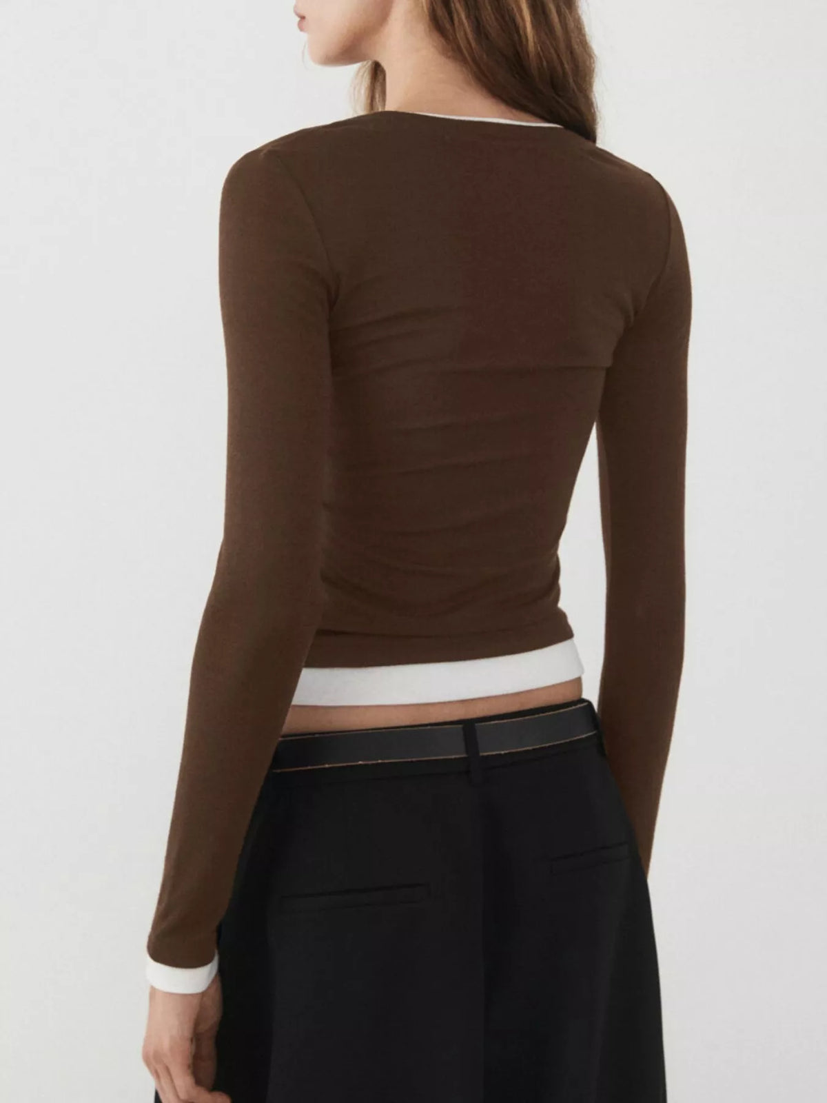 Layered look long-sleeve slim-fit T-shirt