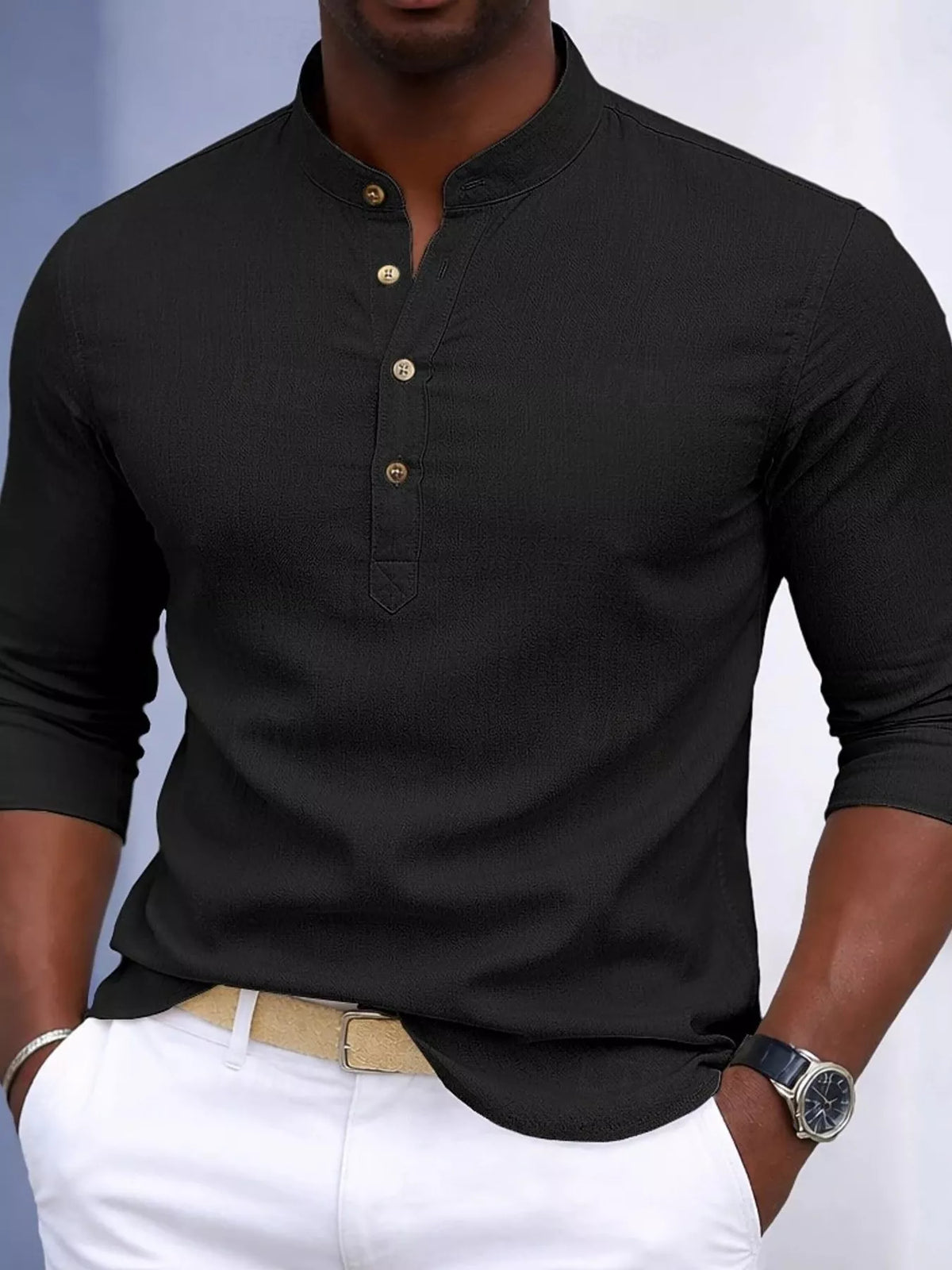 Button detail slim fit shirt, Black