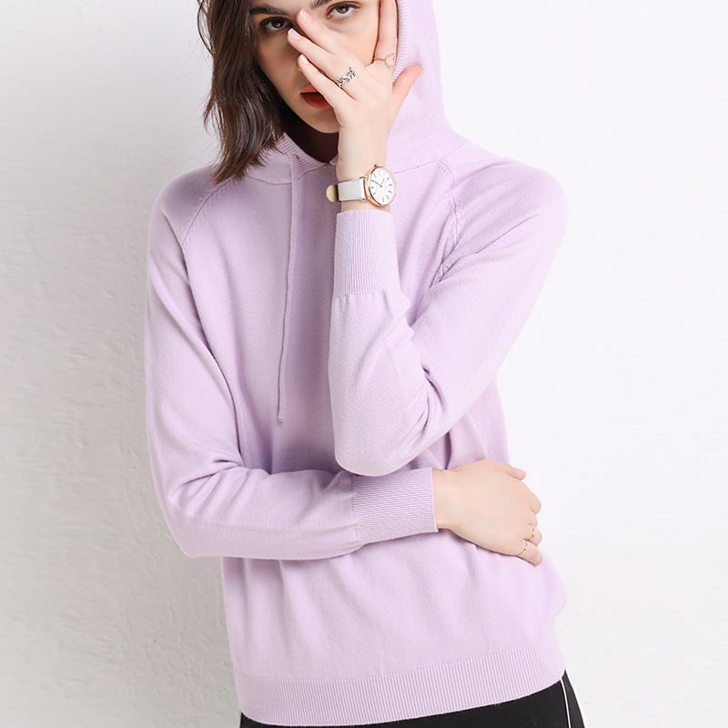 Hooded fine-knit sweater