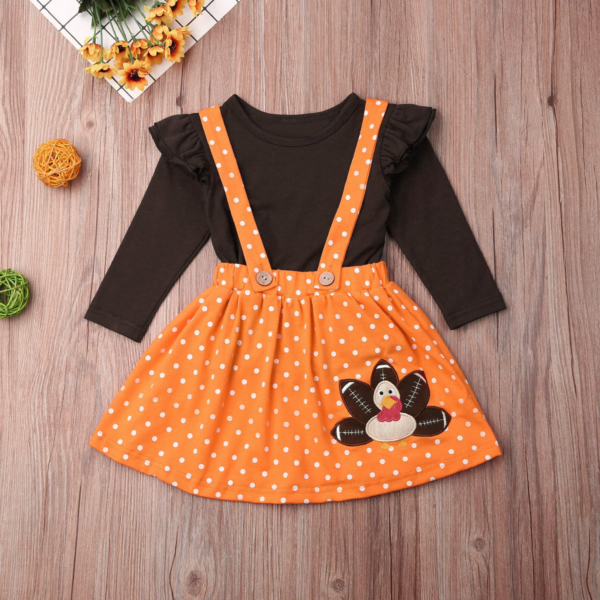 Toddler turkey embroidered dress set