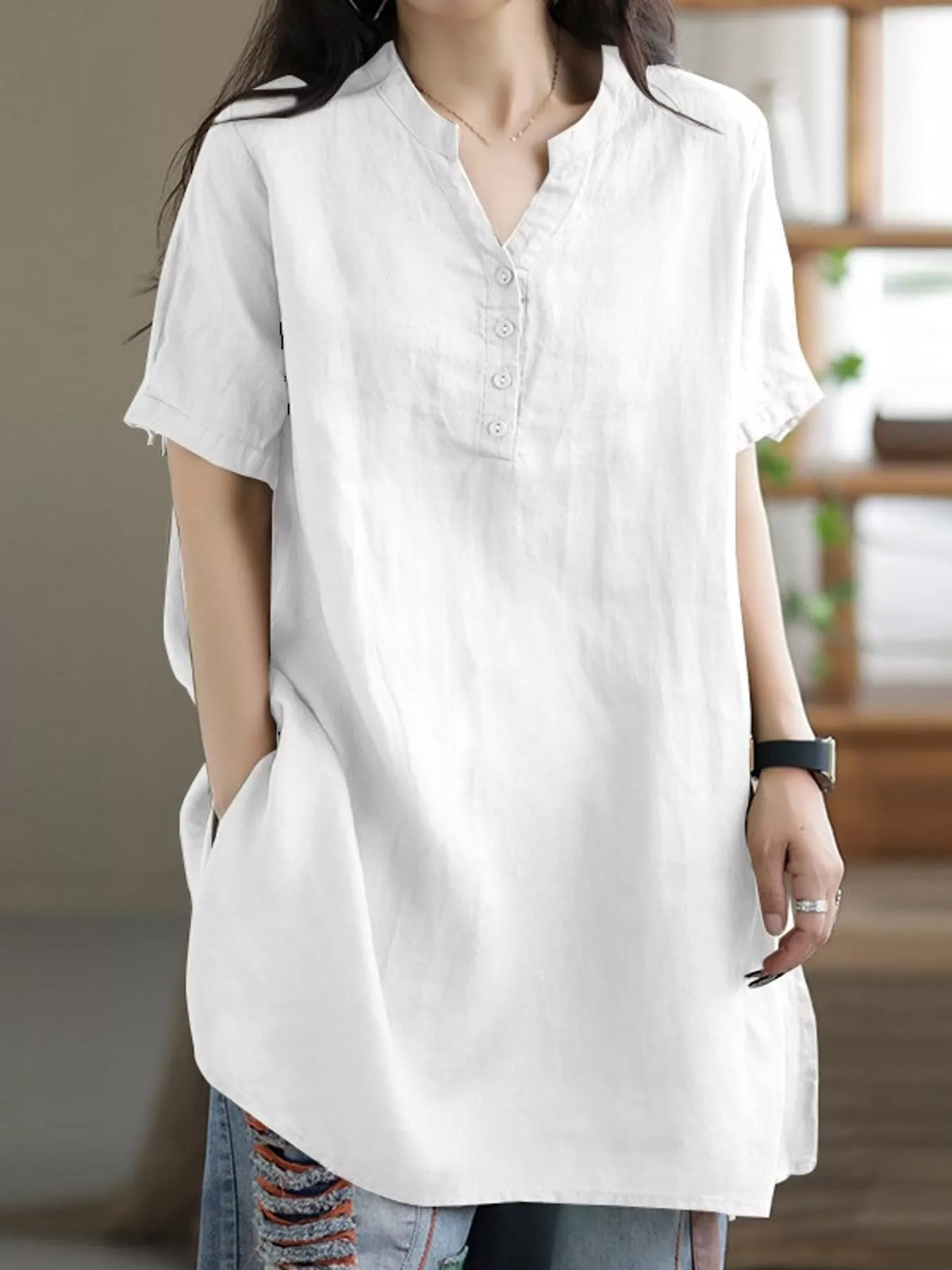 Oversized notched blouse – white