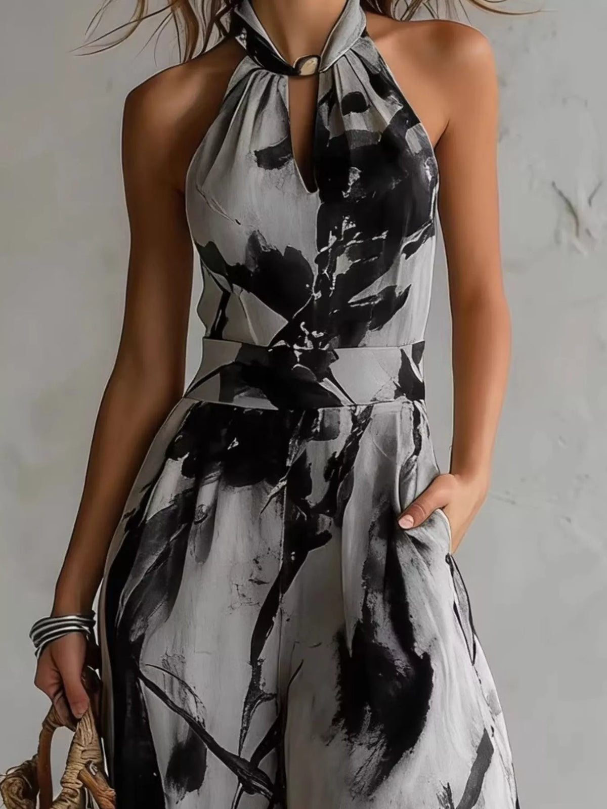 Ink-wash halter jumpsuit