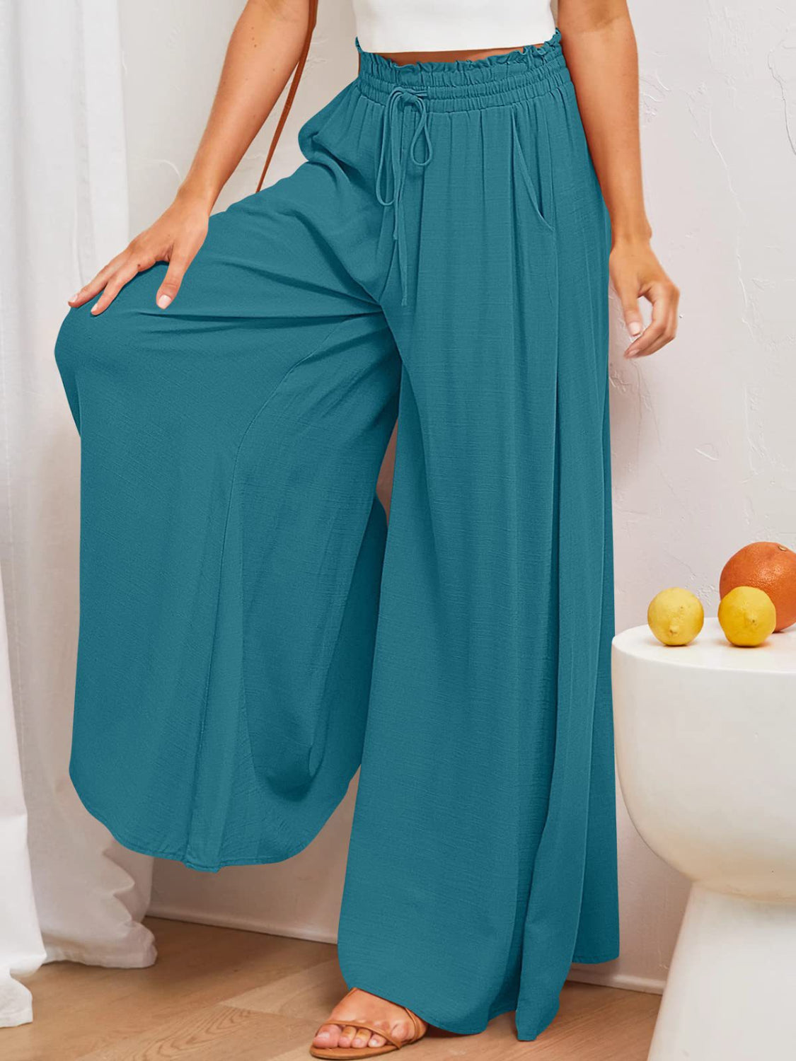 Wide leg pants with pockets, Deep Teal