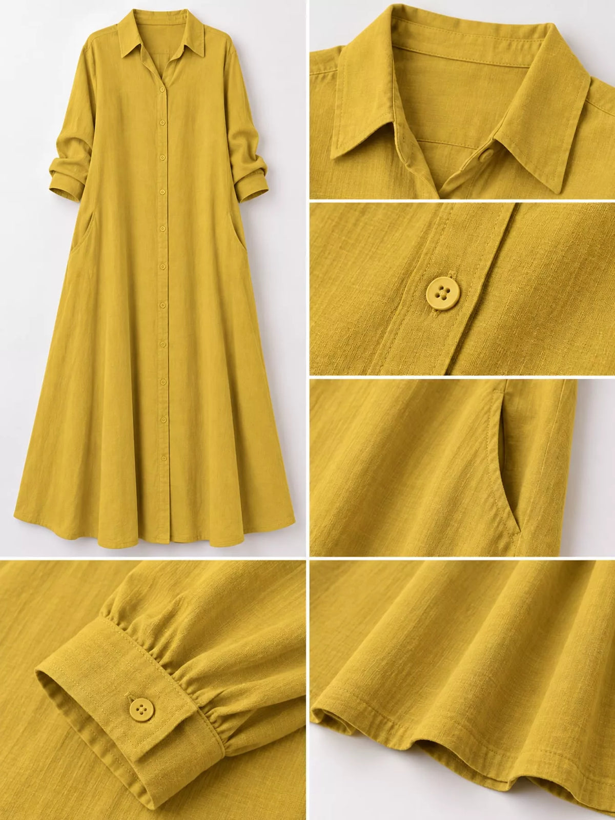 Button front long sleeve maxi shirt dress