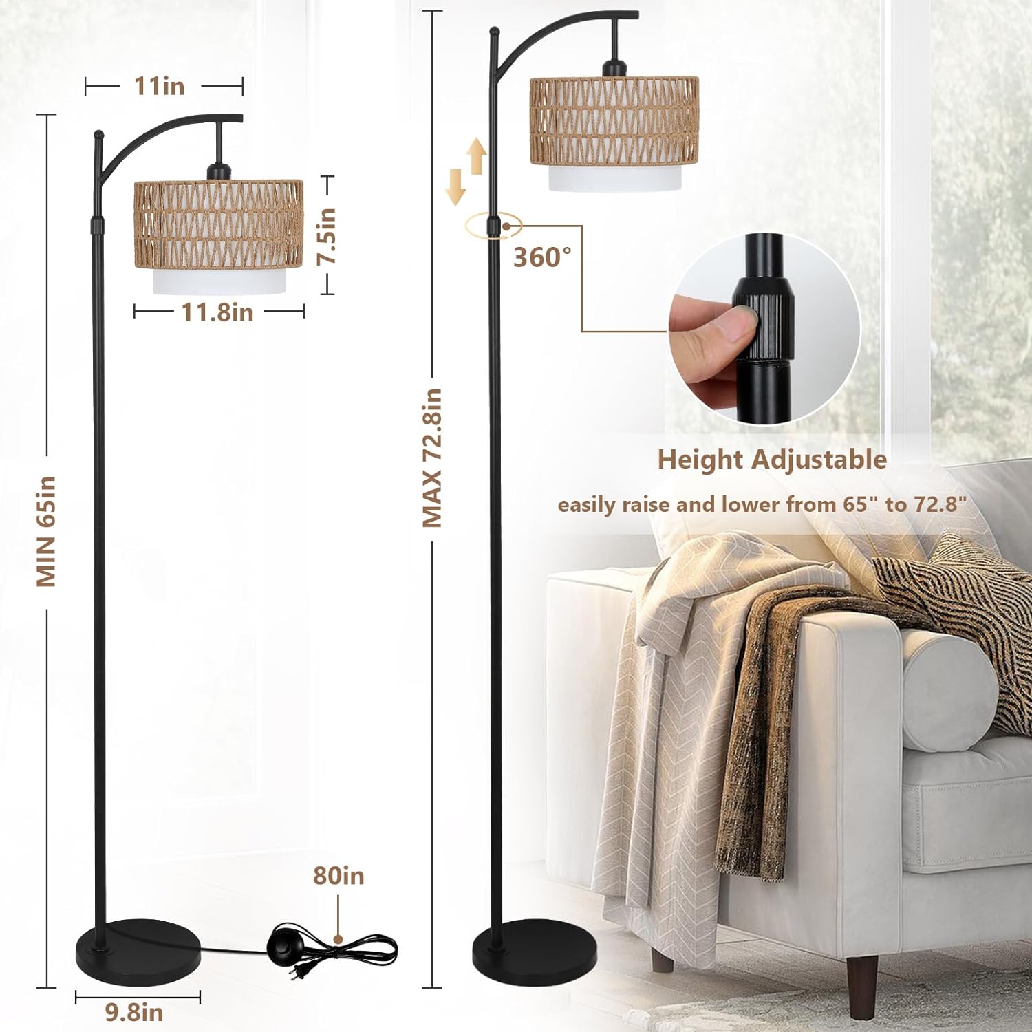 Arc Floor Lamp for Living Room with 3 Color Temperatures, Farmhouse Floor Lamps with Remote & Dimmable Bulb Office