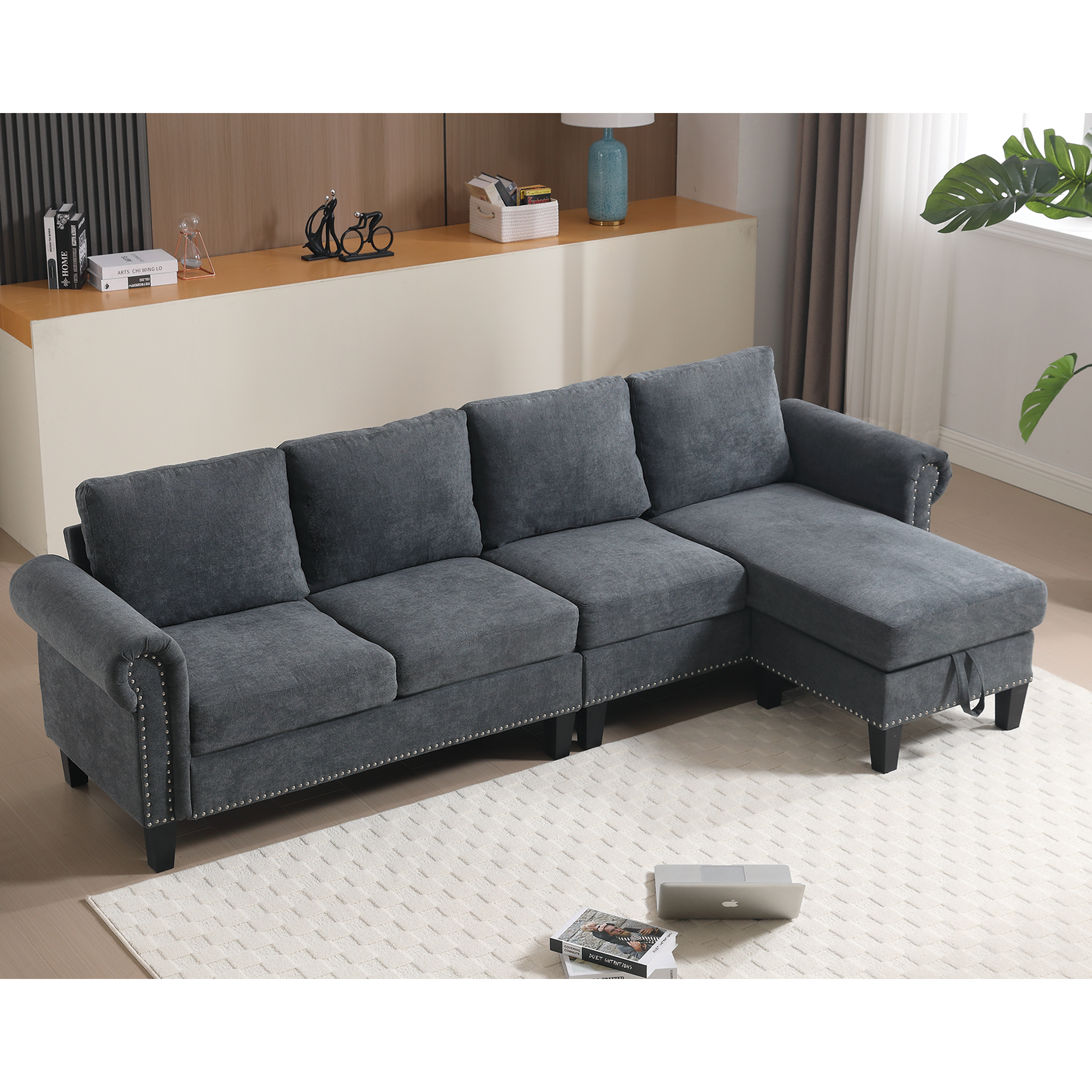 Convertible Sectional Sofa with Storage,L-shaped sofa Modern Linen Fabric Sectional Couches for Living Room,Gray