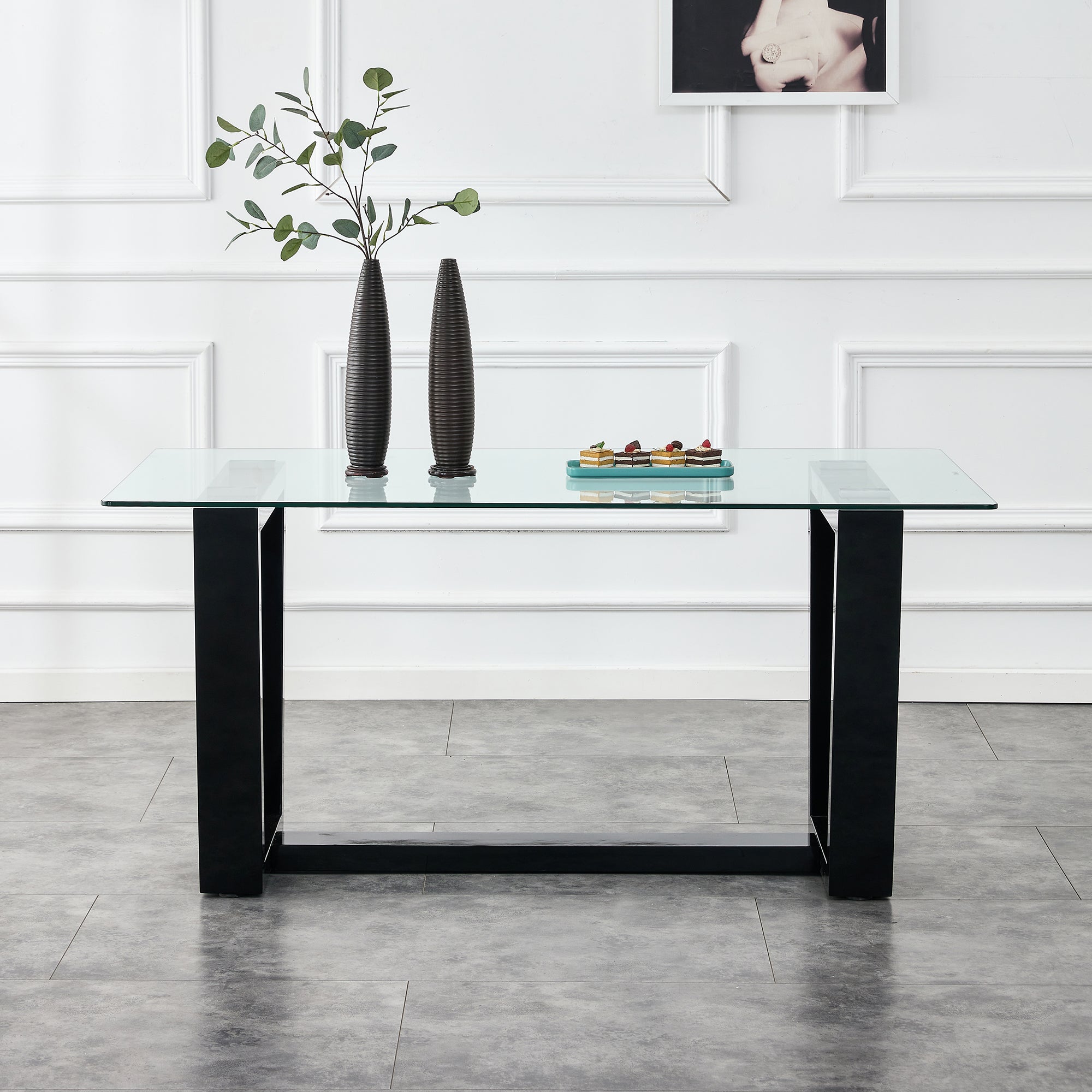 Glass Dining Table Large Modern Minimalist Rectangular for 6-8