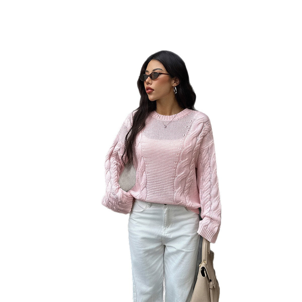 Solid color long sleeved sweater for women's clothing