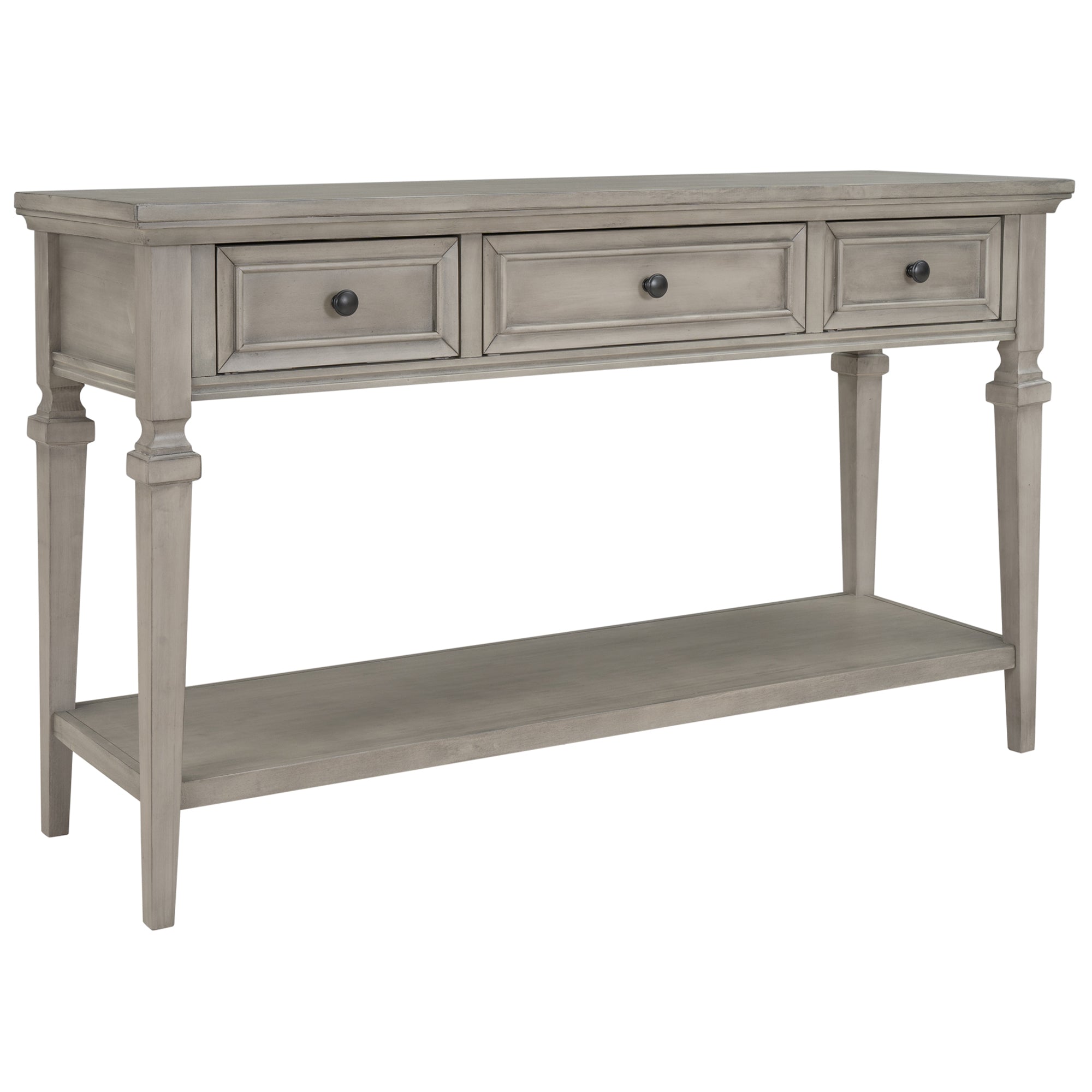 TREXM Classic Retro Style Console Table with Three Top Drawers and Open Style Bottom Shelf (Gray Wash)