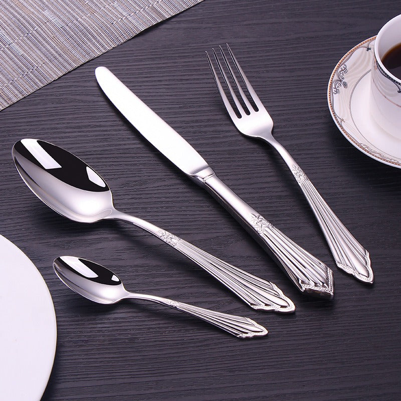 304 stainless steel knife, fork, spoon, hotel Western tableware, steak knife, fork, dessert spoon, fork, 4 piece  set