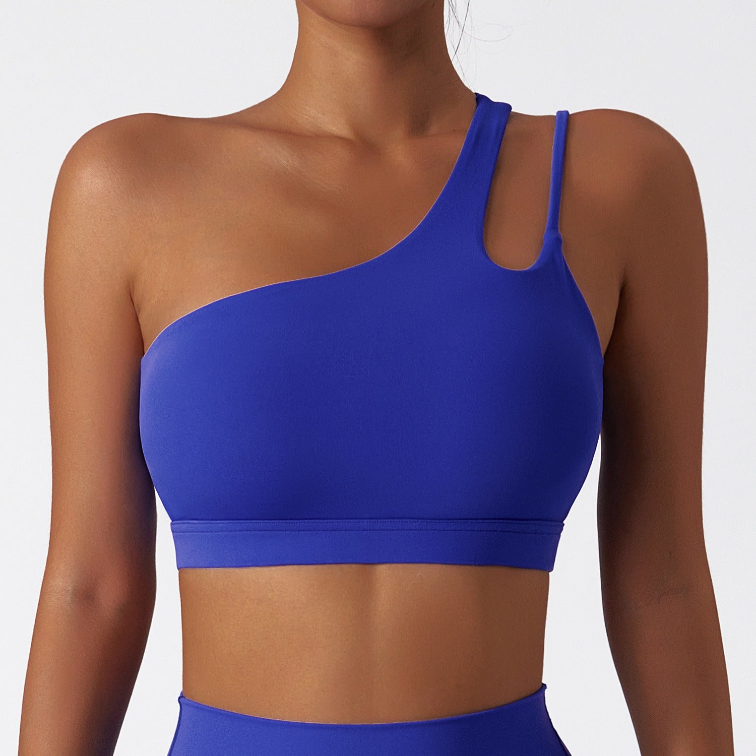 Oblique one-shoulder shock-proof yoga bra, cloud-like beautiful back sports bra, irregular shoulder straps, running fitness vest