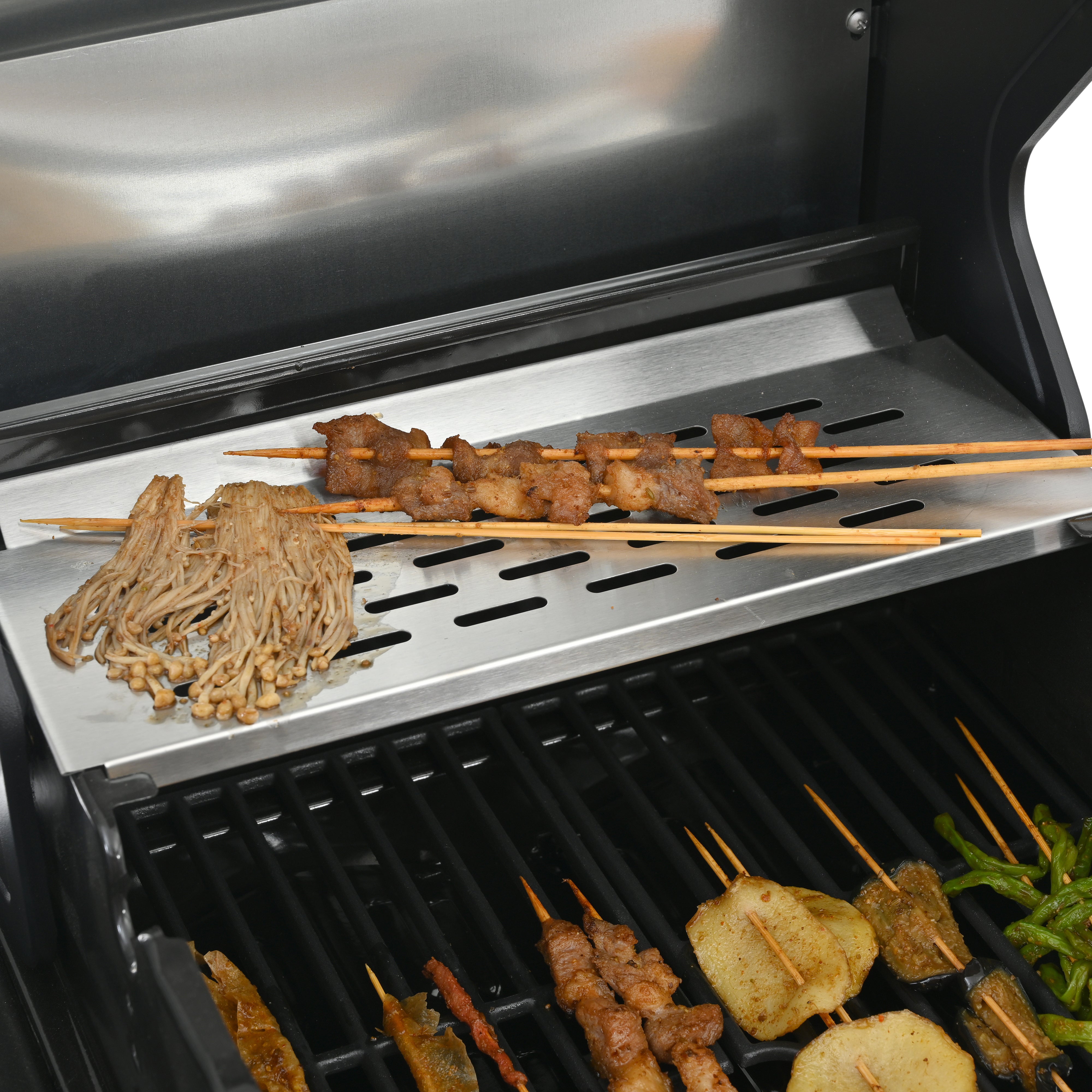 2+2 multifunctional gas barbecue grill and covered grill combination for outdoor cooking - barbecue, barbecue, pizza.