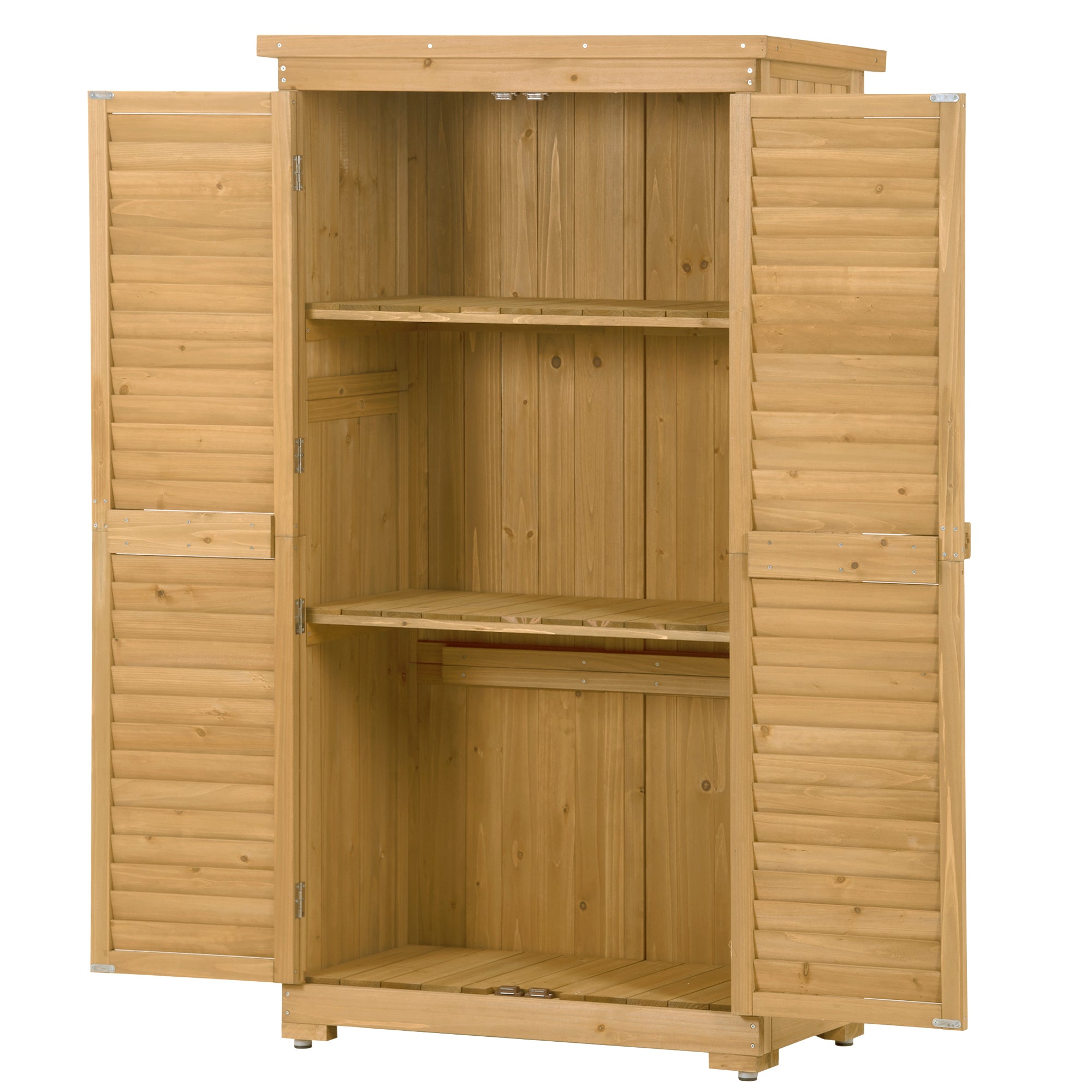 Wooden Garden Shed 3-tier Patio Storage Cabinet Outdoor Organizer Wooden Lockers with  Wood (Natural Wood Color -Shutter Design)