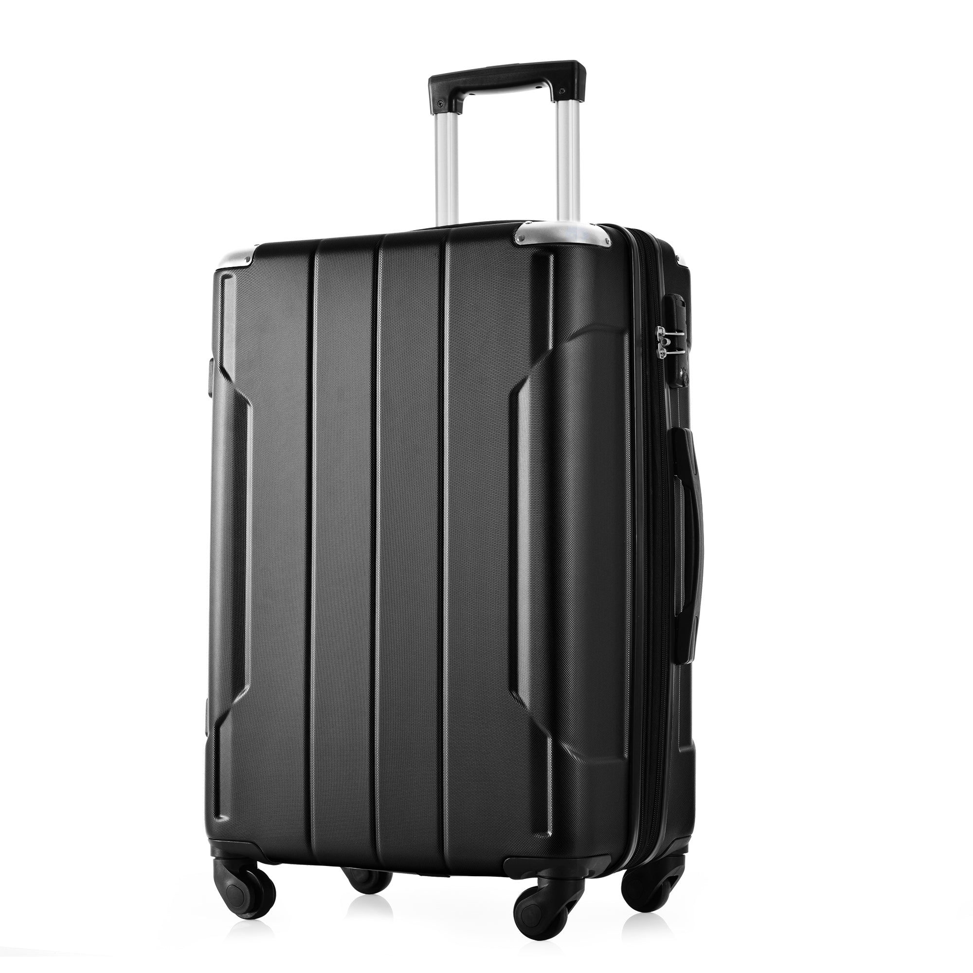 Hardshell Luggage Sets 3 Pcs Spinner Suitcase with TSA Lock Lightweight 20''24''28'' Black + ABS