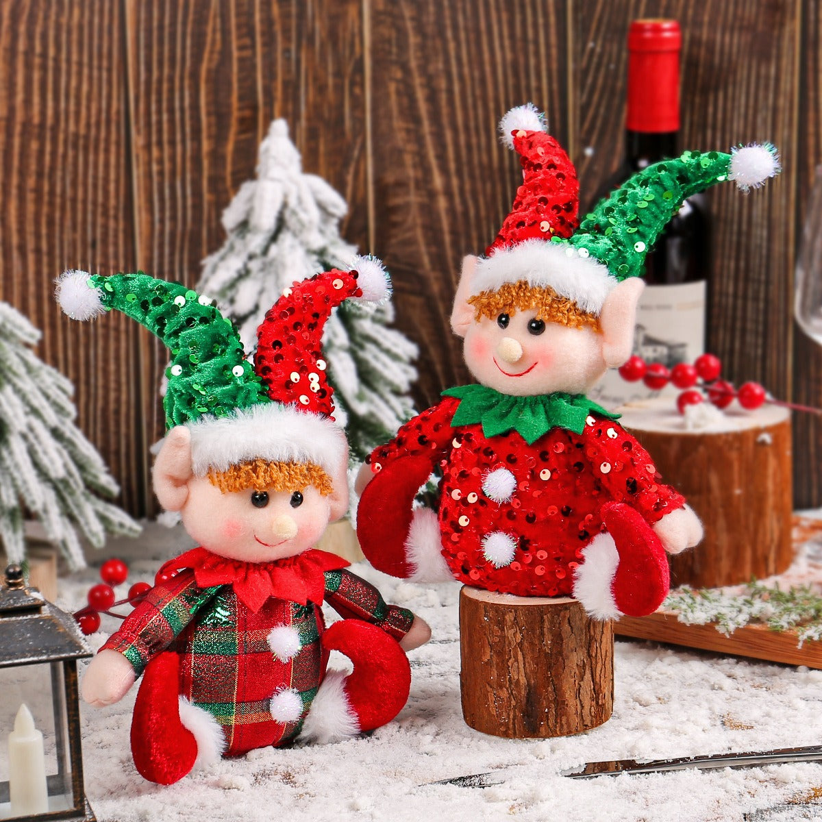 Cute Christmas Sitting Doll Window Display Rudolf Glitter Hat Doll Decoration Decoration