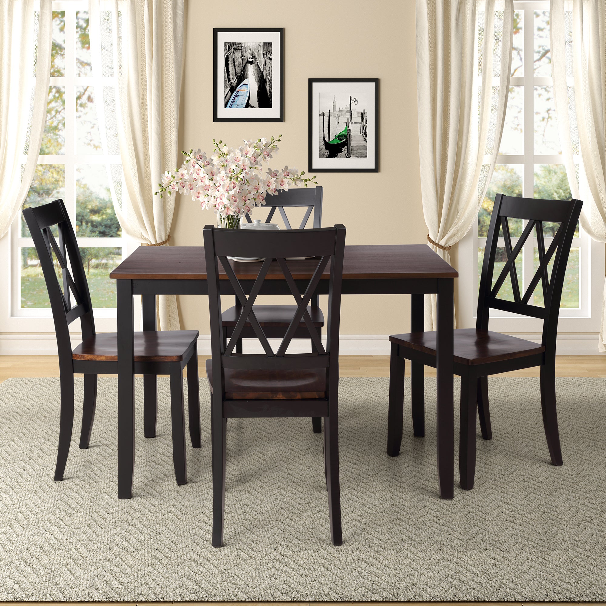 TOPMAX 5-Piece Dining Table Set Home Kitchen Table and Chairs Wood Dining Set  Black+Cherry