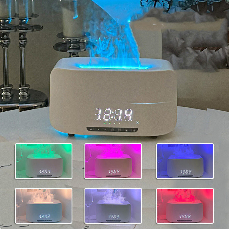 Multifunctional Atmosphere light sleep wireless Bluetooth speaker flame humidifier aromatherapy machine digital display clock