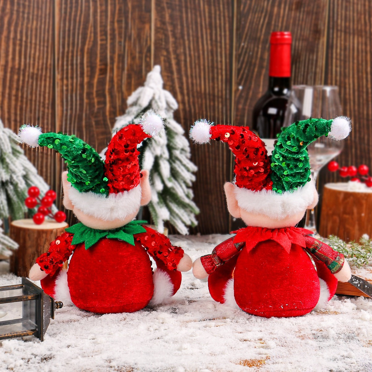 Cute Christmas Sitting Doll Window Display Rudolf Glitter Hat Doll Decoration Decoration