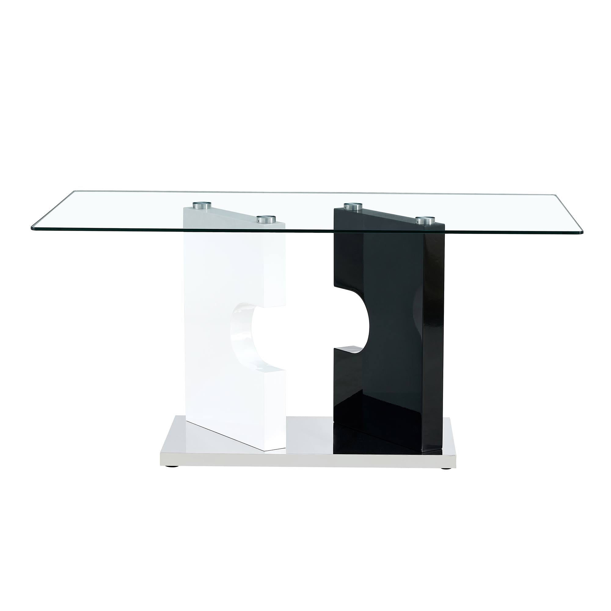 Large Modern Minimalist Rectangular Glass Dining Table for 6-8 with 0.39" Tempered Glass Tabletop