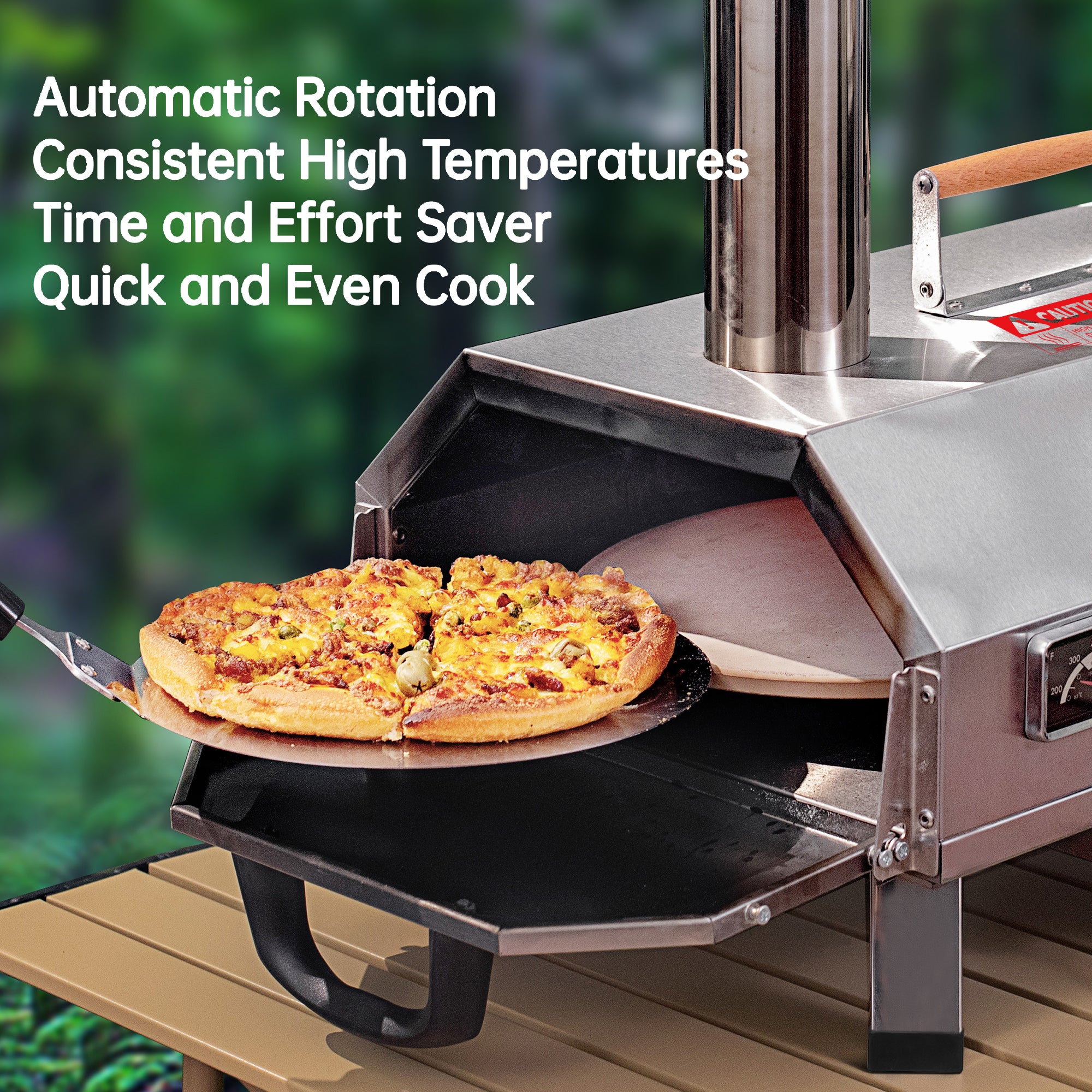 Stainless Steel Pizza Oven Outdoor 12" Automatic Rotatable Pizza Ovens Portable Wood Fired Pizza Oven Pizza Maker with Timer