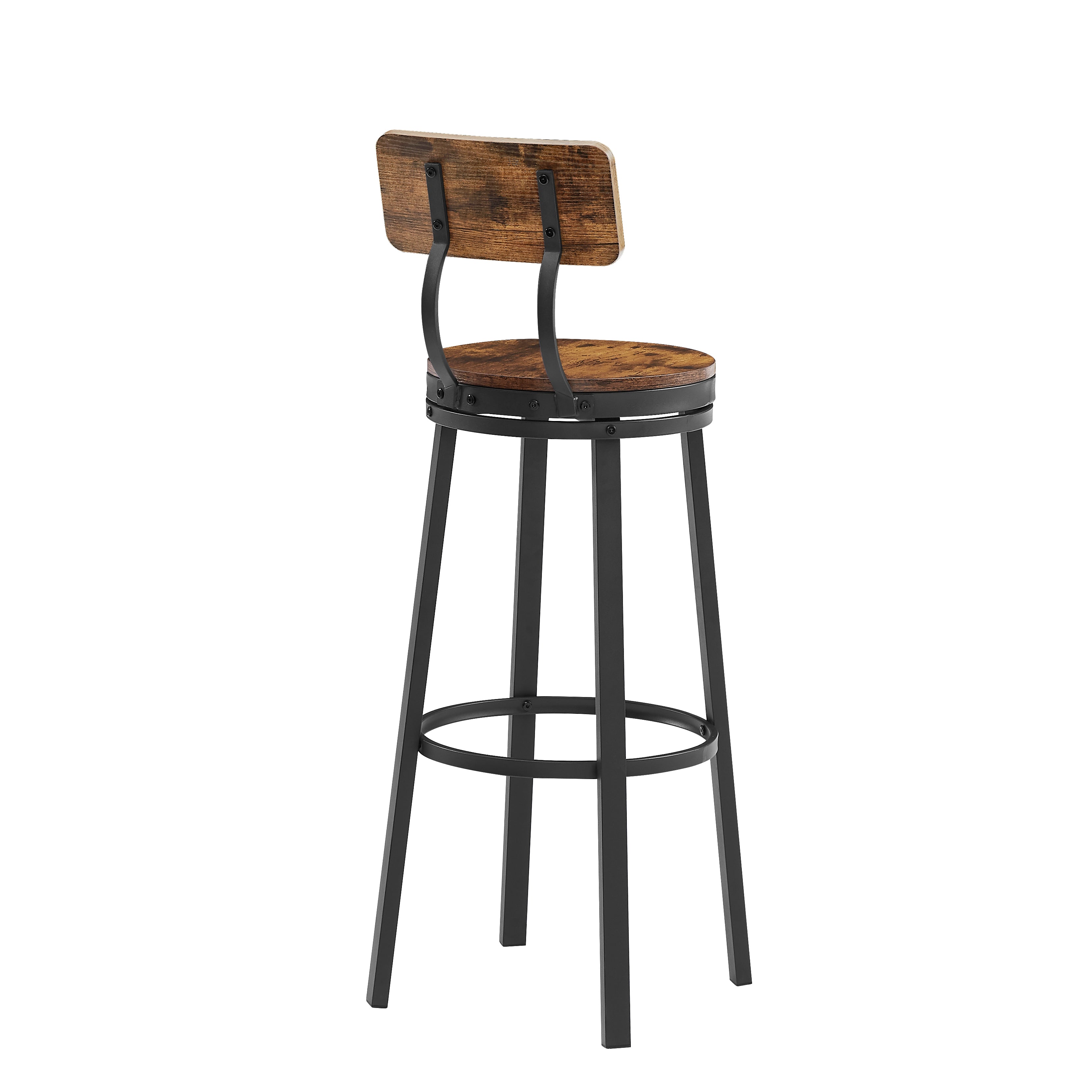 Rotating bar stool with backrest, industrial style, metal frame, 29.5 inches high rust brown, 13.4 '' long x 40.5 '' high.