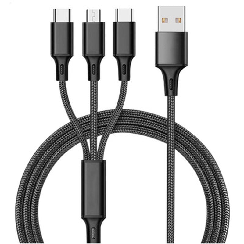 One to three data cable nylon braided three head fast charging mobile phone charging cable