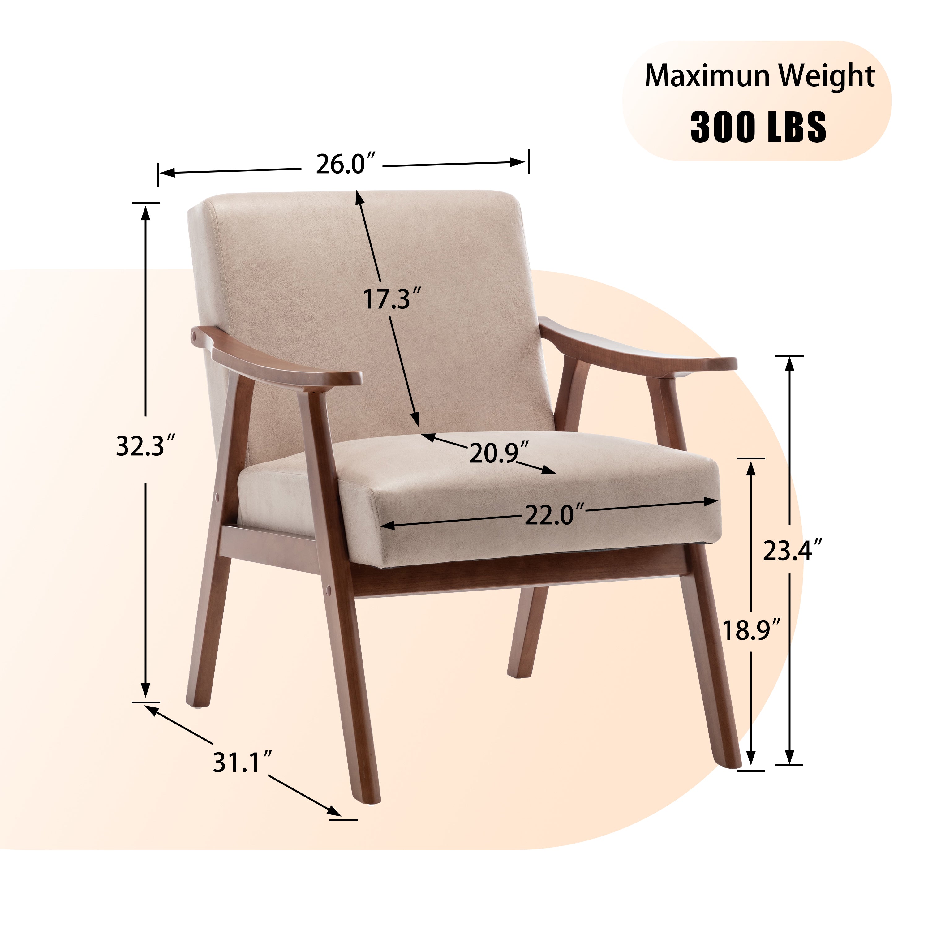 Solid wood frame living room chair, accent chair with thick backrest, casual chair Indoo