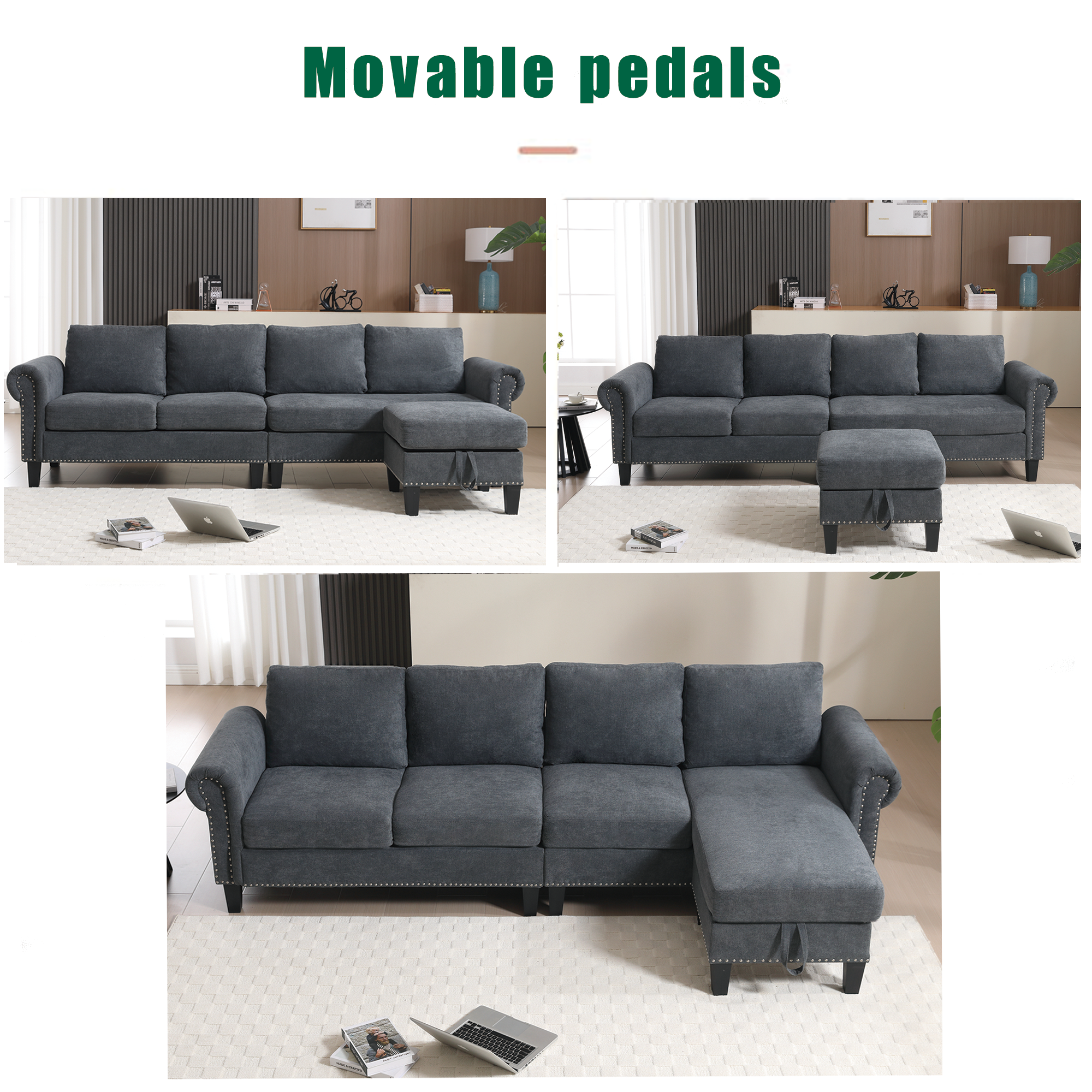 Convertible Sectional Sofa with Storage,L-shaped sofa Modern Linen Fabric Sectional Couches for Living Room,Gray