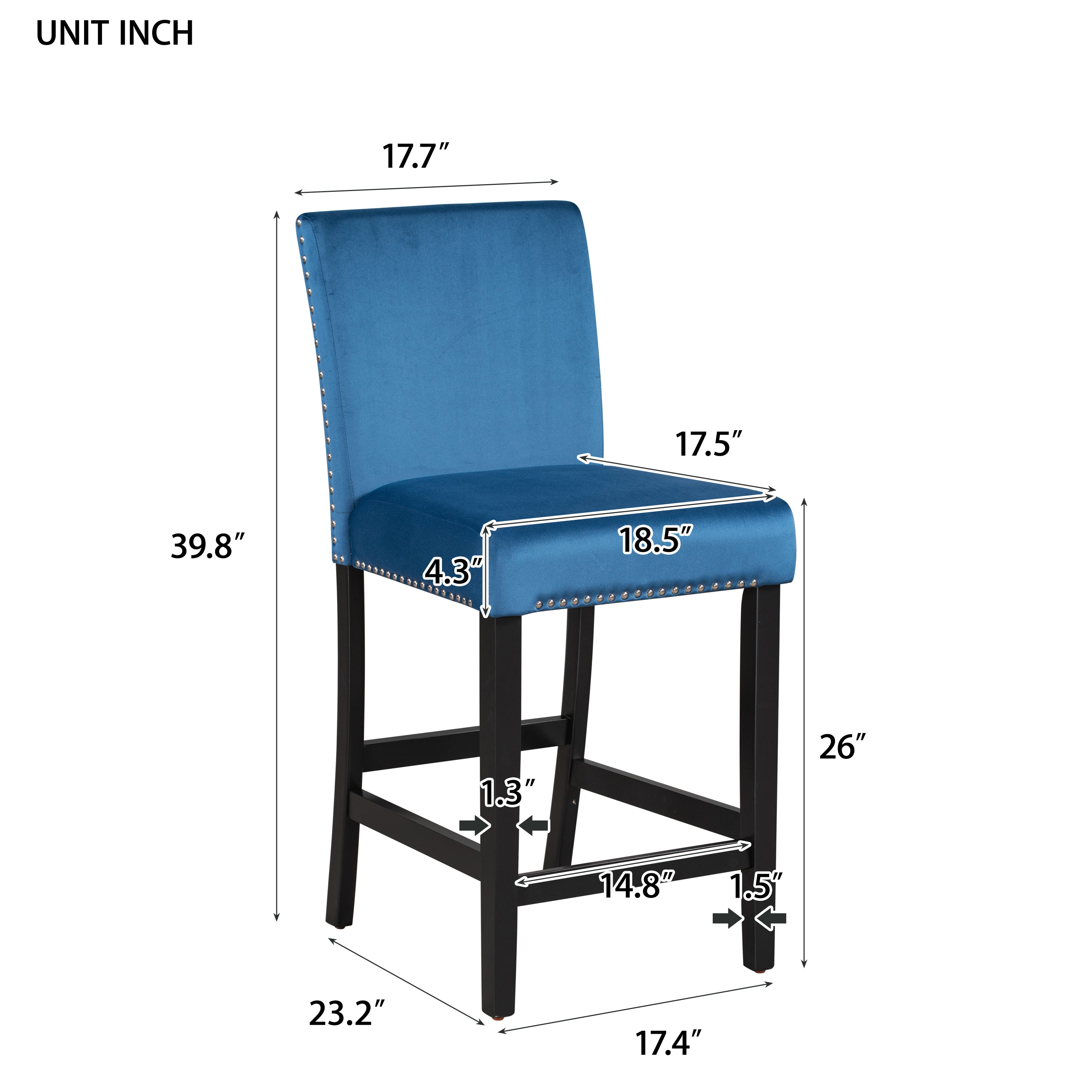 5-piece Counter Height Dining Table Set with One Faux Marble Dining Table and Four Upholstered-Seat Chairs Blue