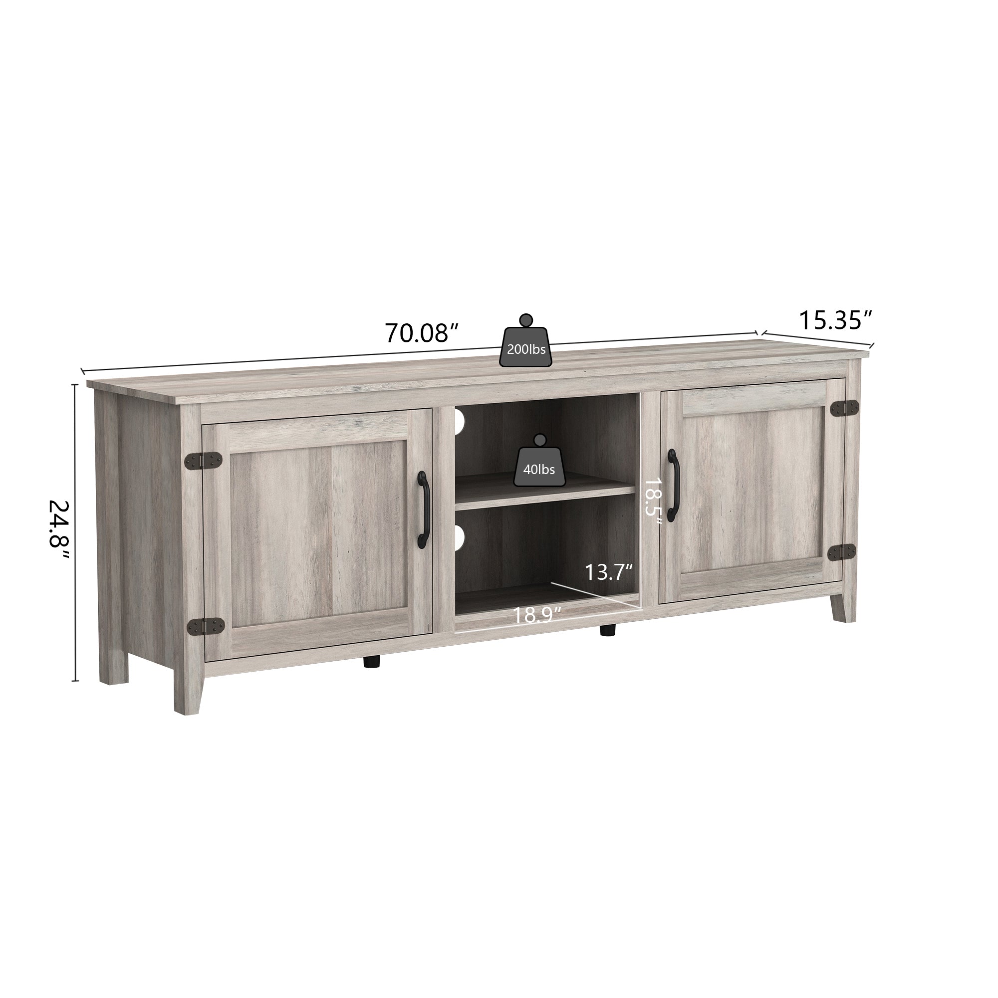 TV Stand Storage Media Console Entertainment Center With Two Doors Grey Walnut