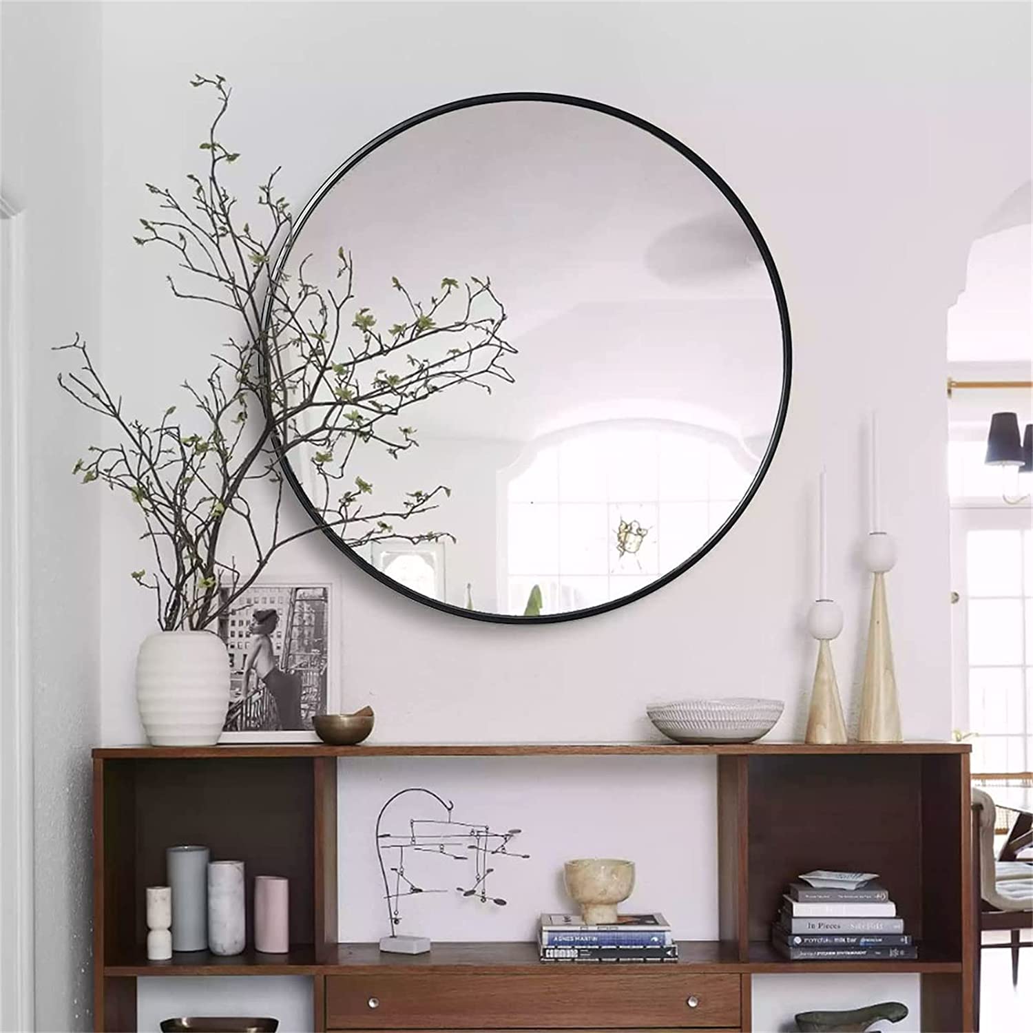 Black 30 Inch Metal Round Bathroom Mirror