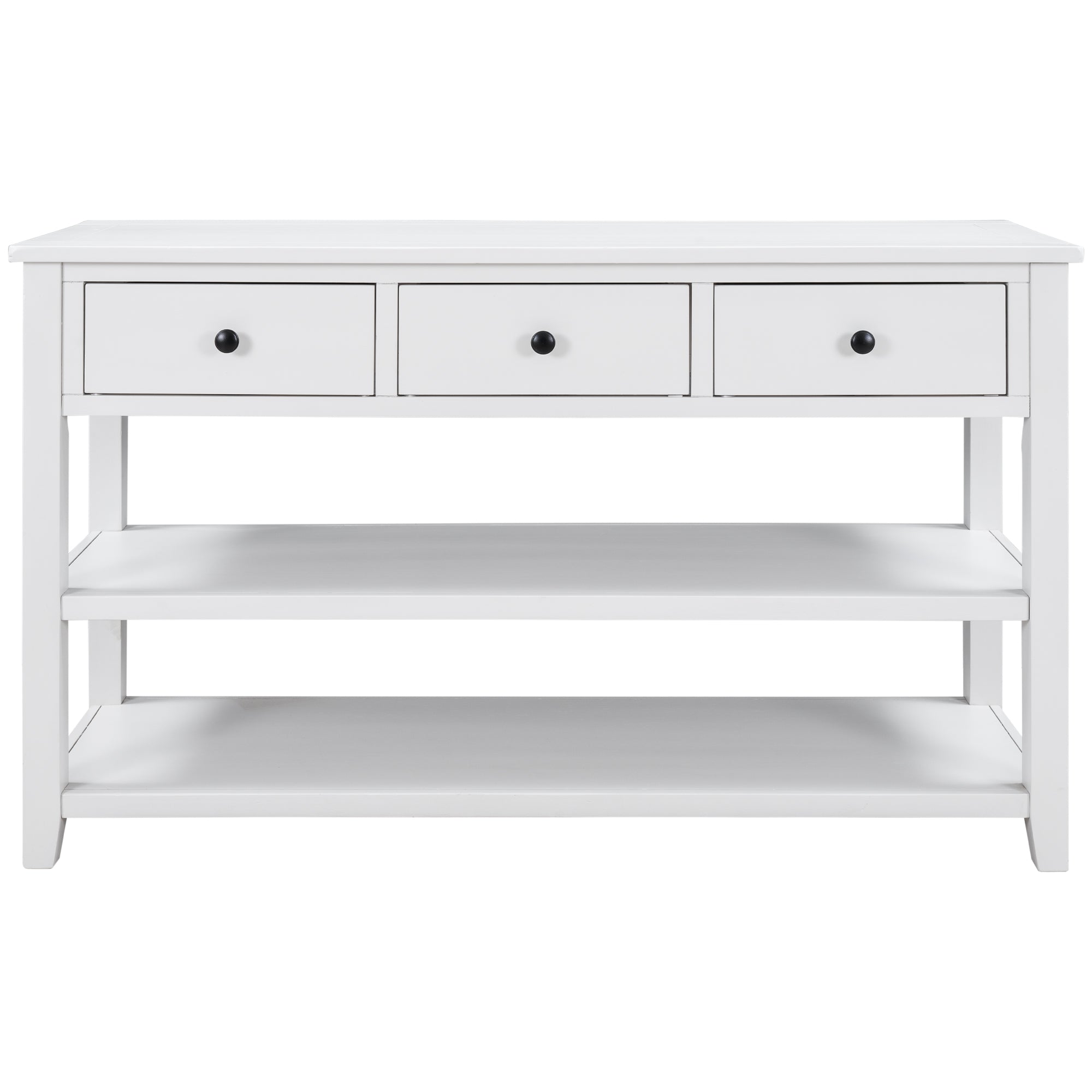 Retro Design Console Table with Two Open Shelves, Pine Solid Wood Frame and Legs for Living Room (Antique White)