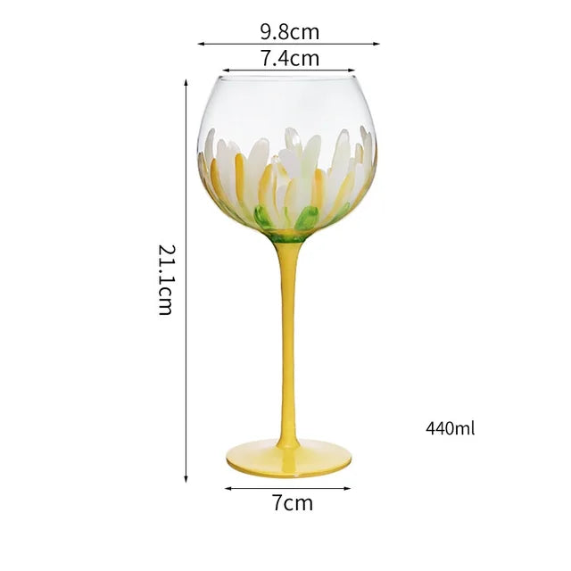 Hand-painted wine glass – yellow chrysanthemum