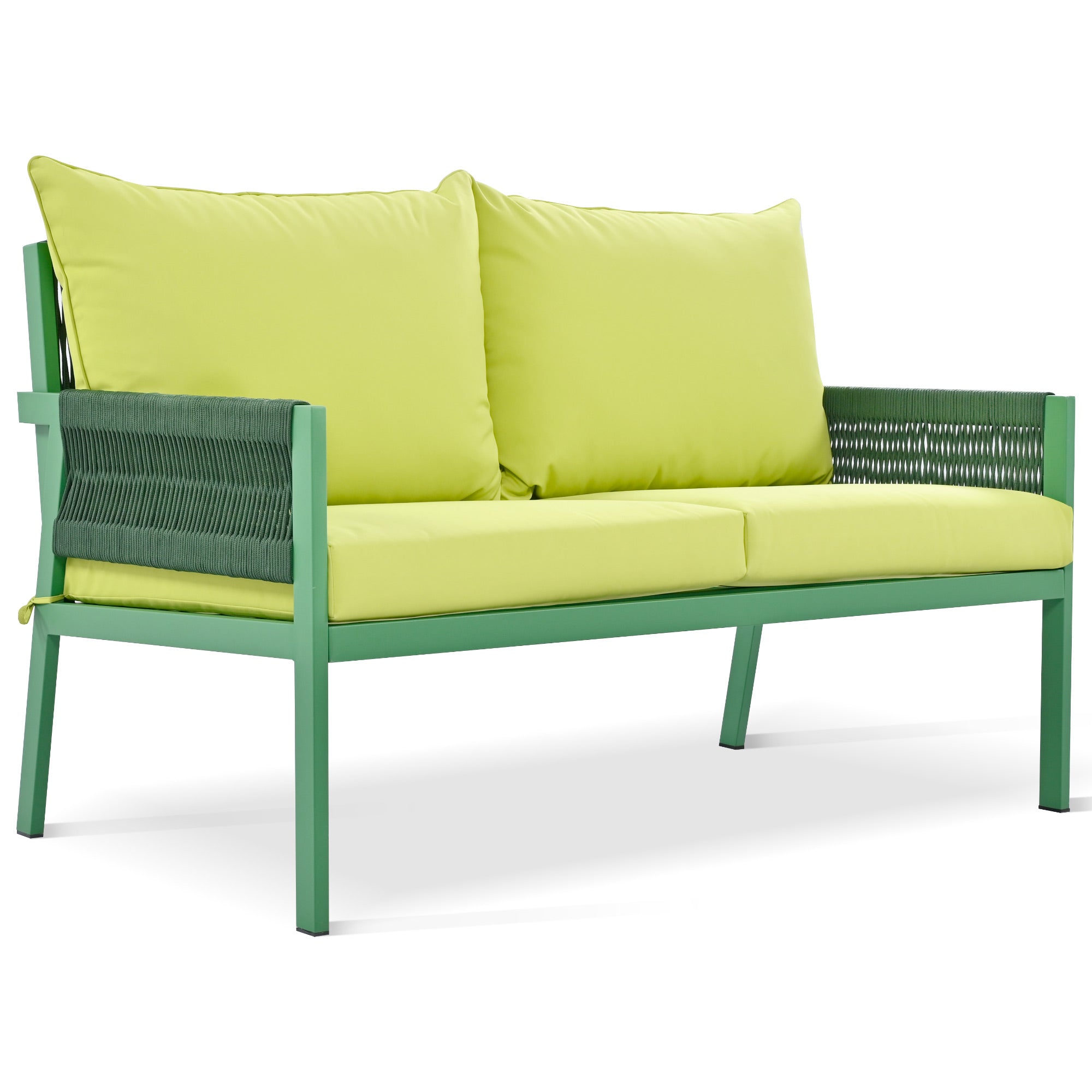 Outdoor Furniture with Tempered Glass Table,  Set Deep Seating with Thick Cushion  (Fluorescent Yellow & Green)