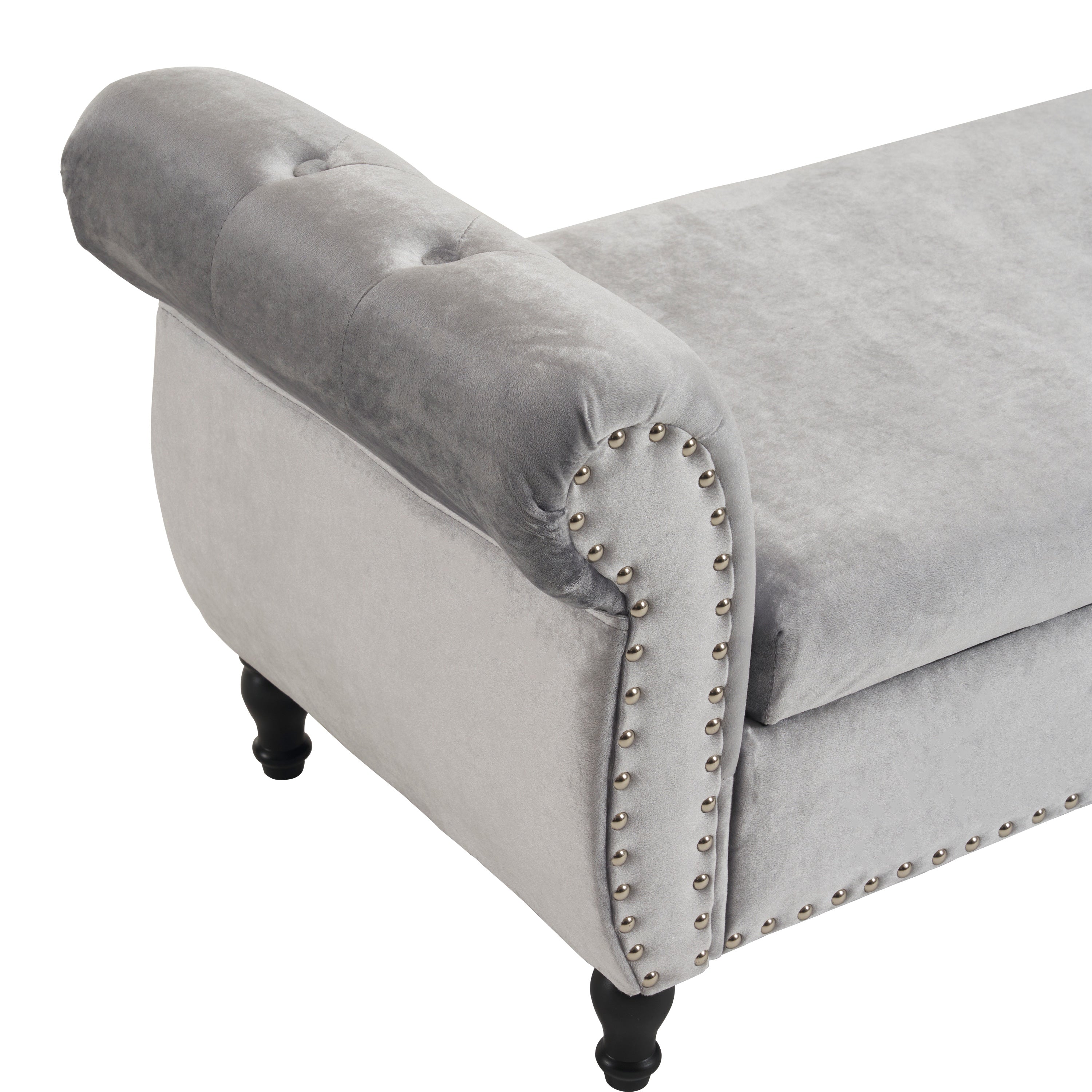 Velvet Multifunctional Storage Rectangular ottoman bench with 1 Pillow, grey