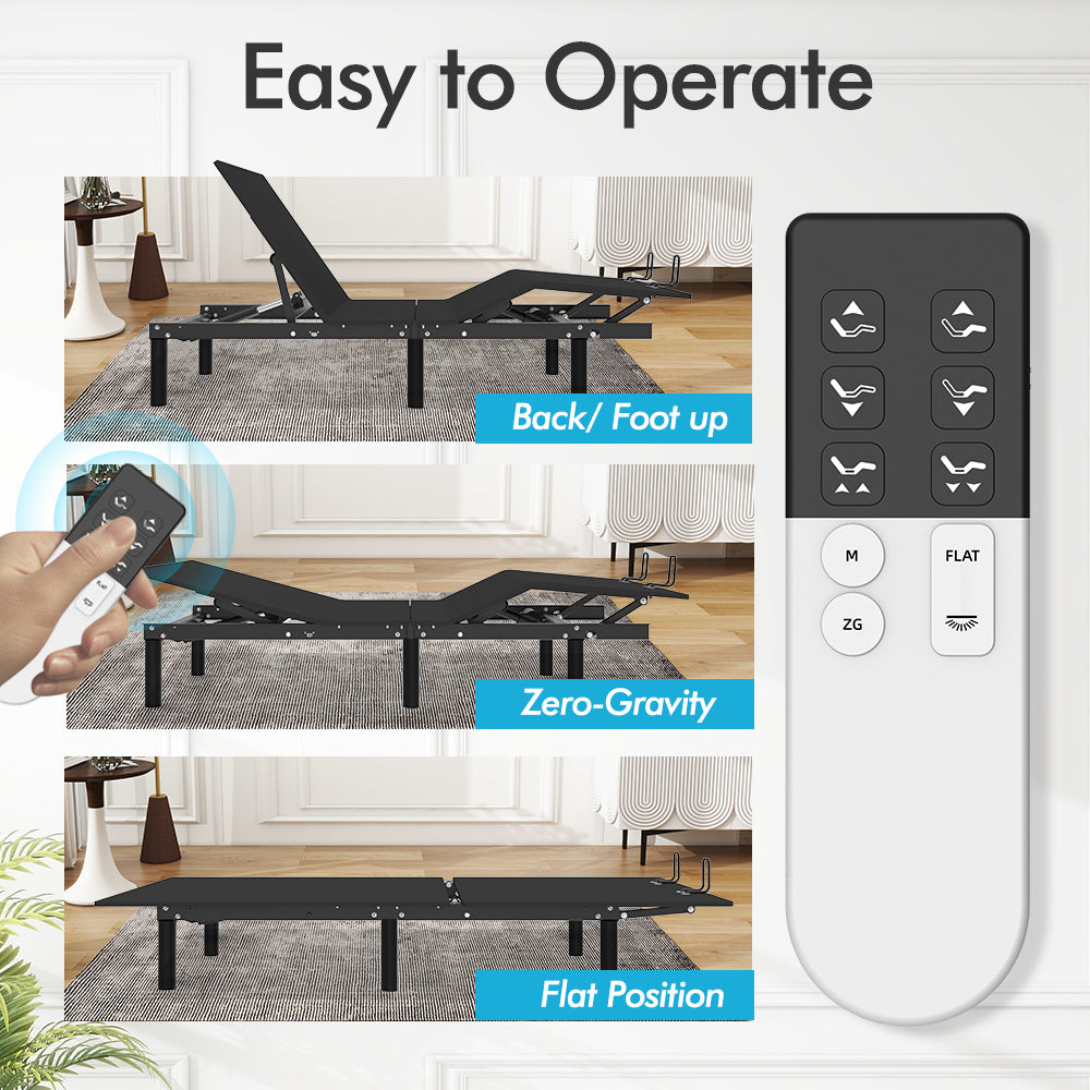 J300 Adjustable Bed Base Frame - Twin XL - Tilt - Zero Gravity - Underbed Lighting - Wireless Remote Control - A-Type-C Type