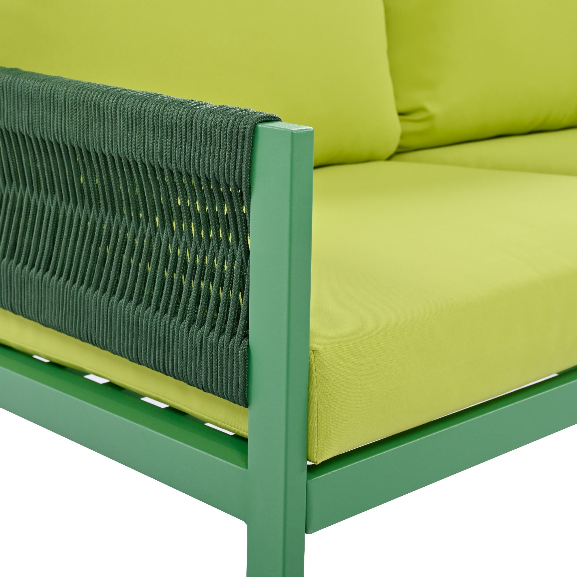 Outdoor Furniture with Tempered Glass Table,  Set Deep Seating with Thick Cushion  (Fluorescent Yellow & Green)