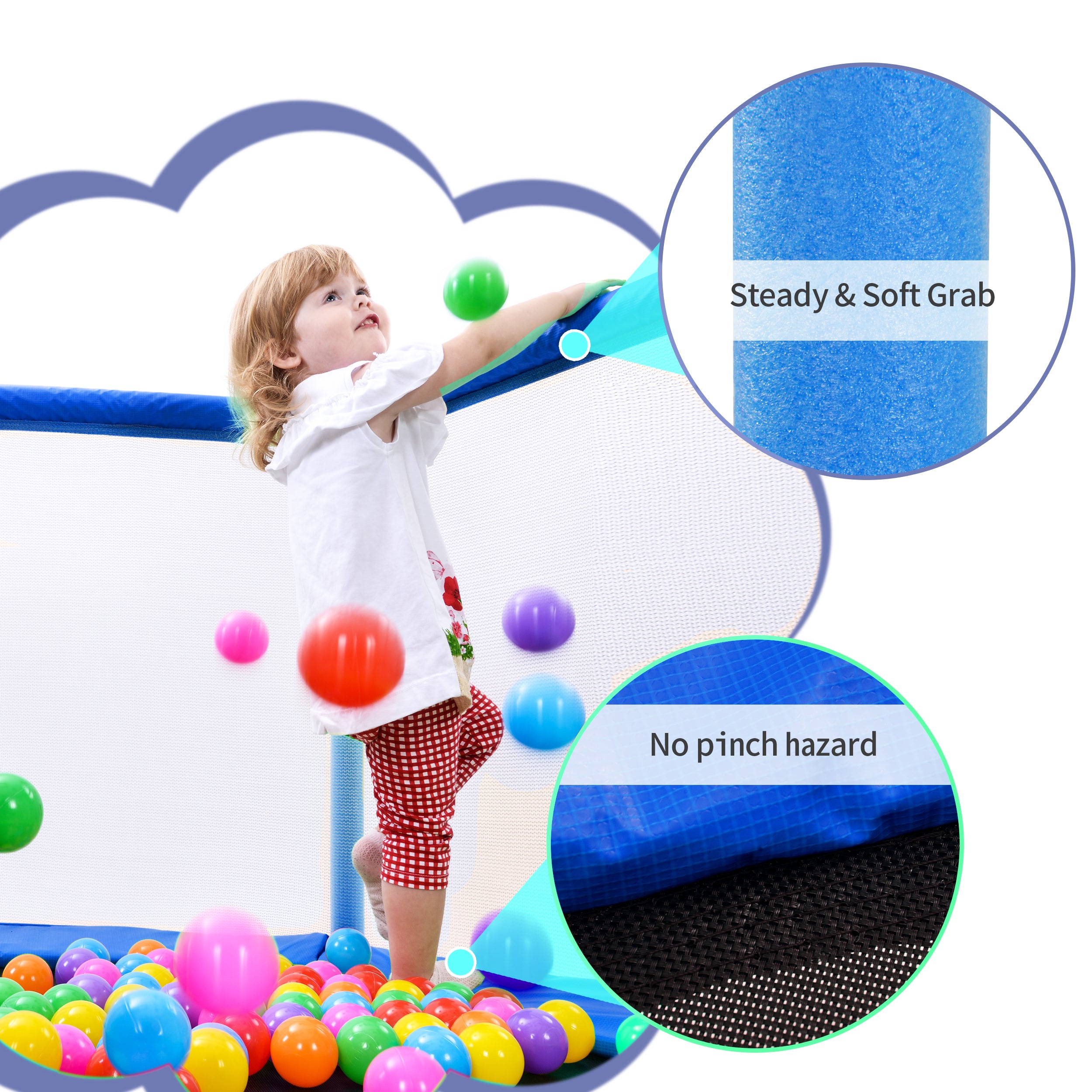 55'' Toddlers Trampoline with Safety Enclosure Net and Balls, Indoor Outdoor Mini Trampoline for Kids