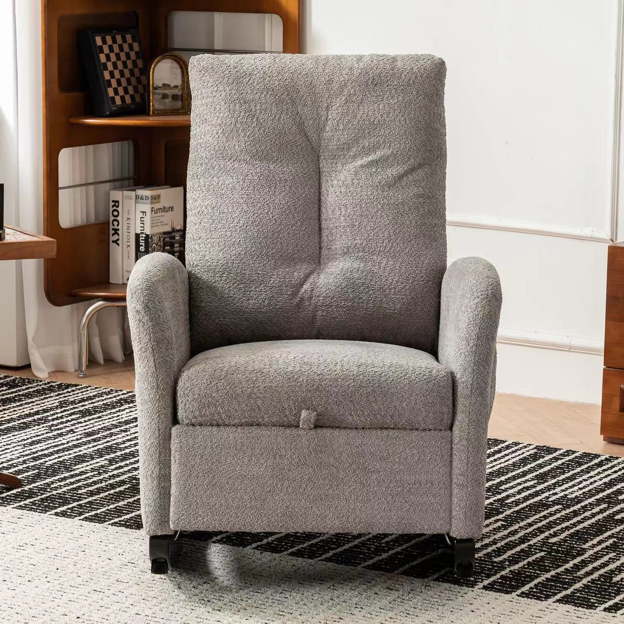 Accent Rocking Chair with Footrest High Back Rubber Wood Rocking Legs Bedroom Living Space