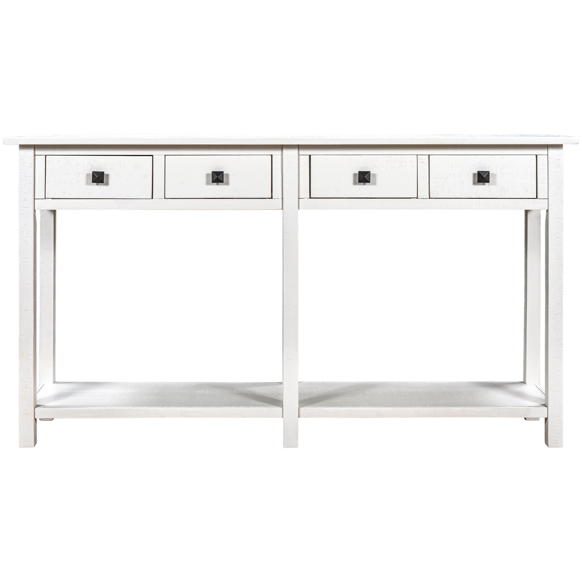 TREXM Rustic Brushed Texture Entryway Table Console Table with Drawer and Bottom Shelf for Living Room (Ivory White)