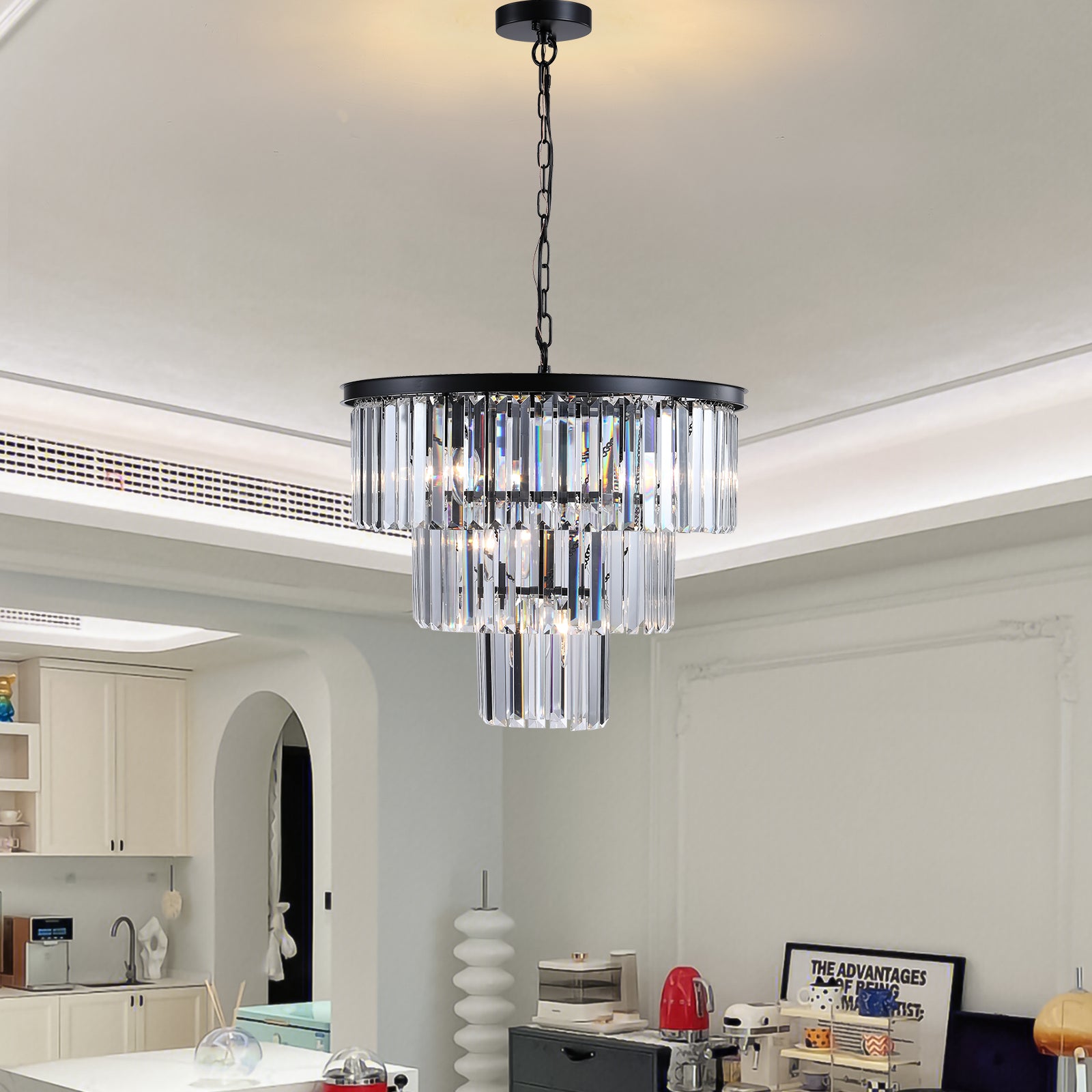 Black Luxury Crystal Chandelier Modern Chandeliers Lights Fixture Hanging Pendant Light Fixture for Dining Room Bedroom