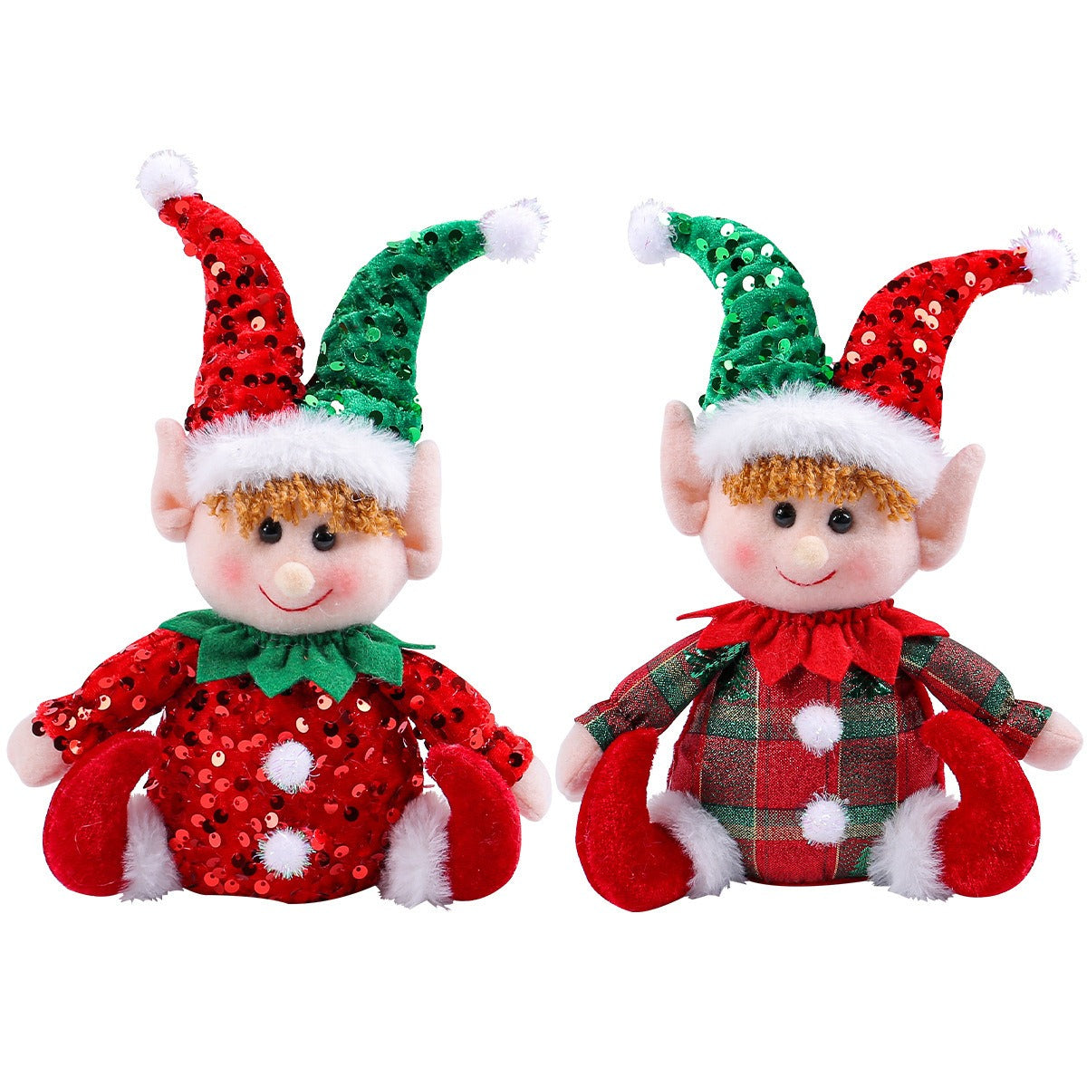 Cute Christmas Sitting Doll Window Display Rudolf Glitter Hat Doll Decoration Decoration